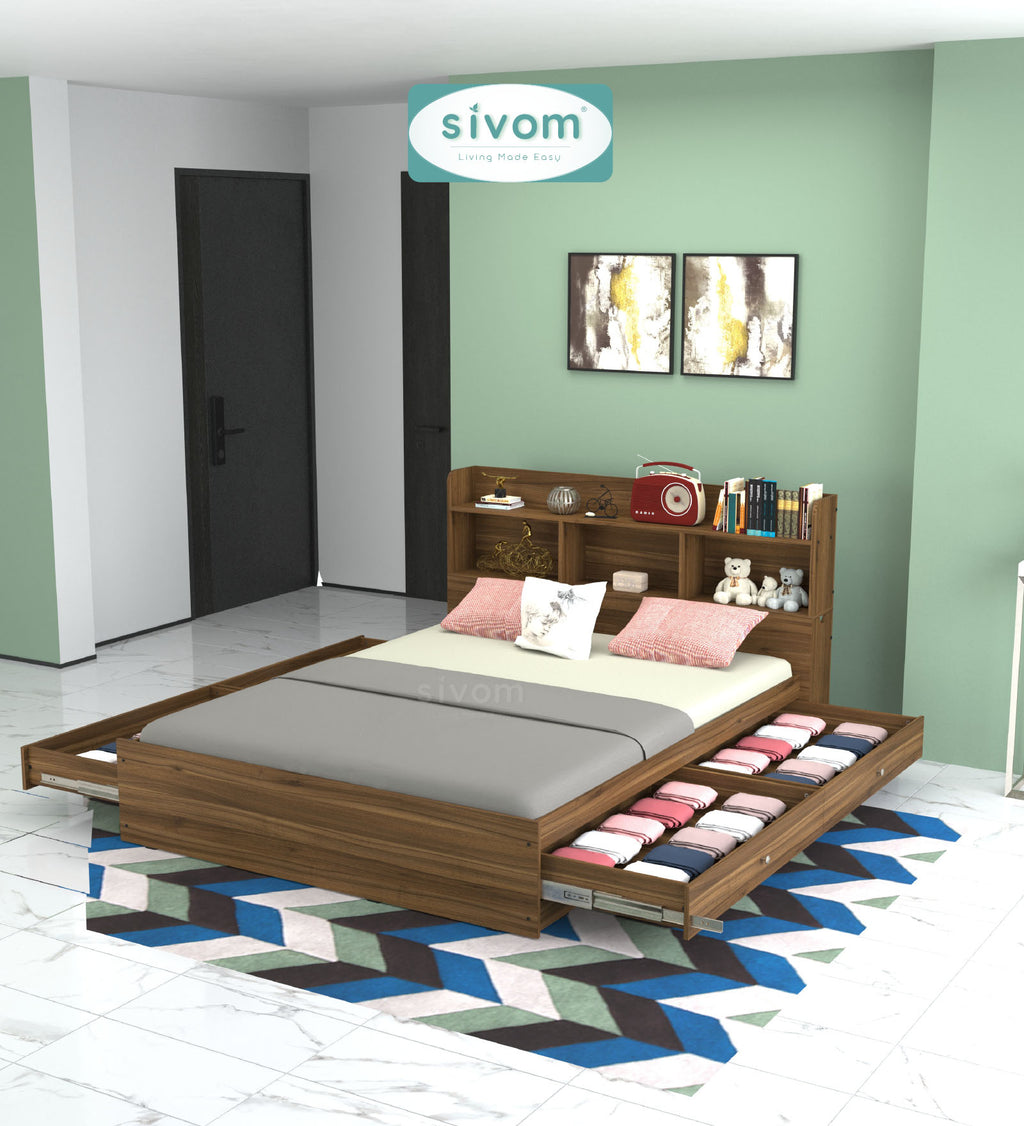 Sivom SIVOM Acasa Box Bed with Storage Engineered Wood Queen Box Bed for Modern Homes | Elegant Design & Premium Finish