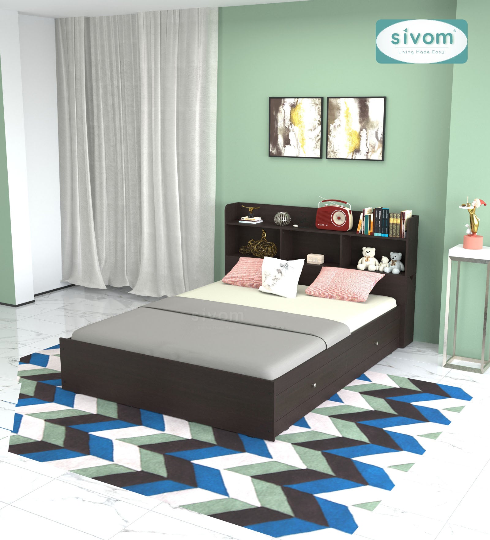 Sivom SIVOM Acasa Box Bed with Storage Engineered Wood Queen Box Bed for Modern Homes | Elegant Design & Premium Finish