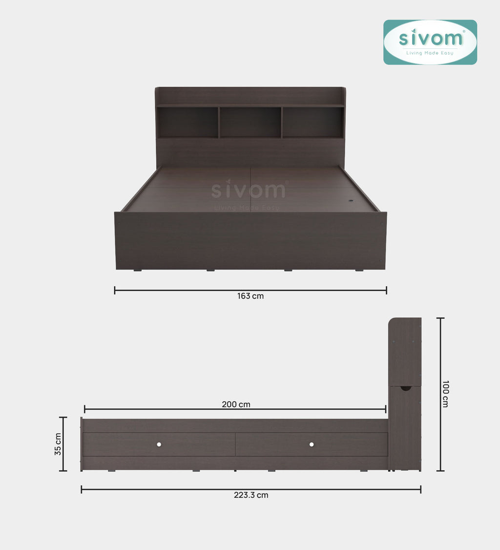Sivom SIVOM Acasa Box Bed with Storage Engineered Wood Queen Box Bed for Modern Homes | Elegant Design & Premium Finish