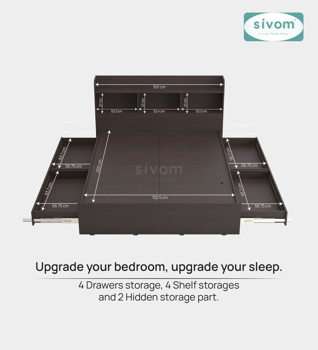 Sivom SIVOM Acasa Box Bed with Storage Engineered Wood Queen Box Bed for Modern Homes | Elegant Design & Premium Finish