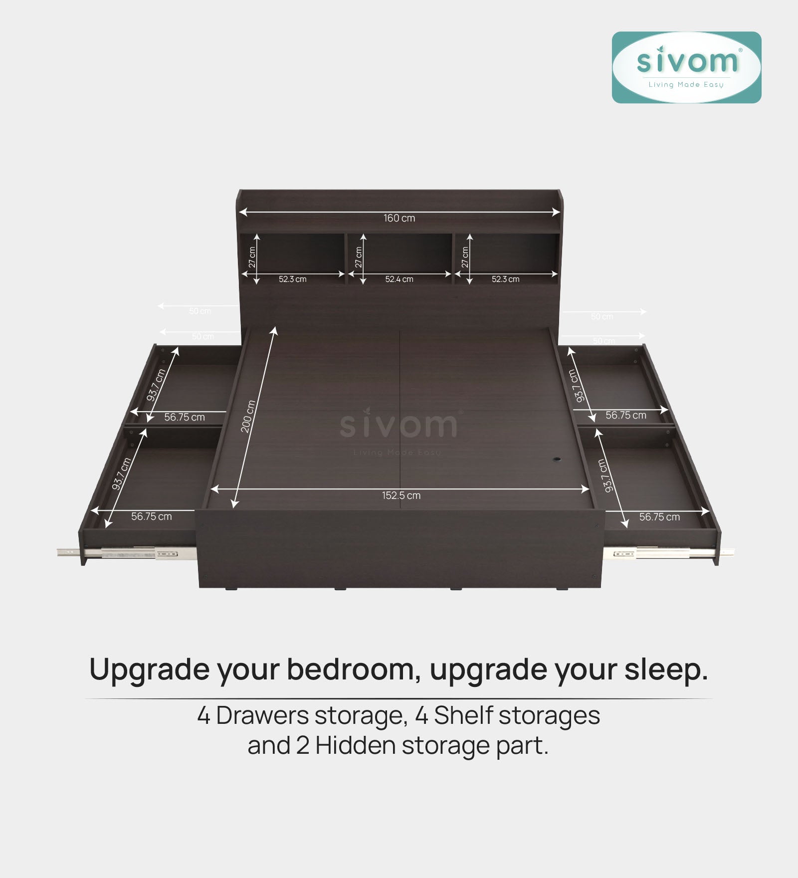 Sivom SIVOM Acasa Box Bed with Storage Engineered Wood Queen Box Bed for Modern Homes | Elegant Design & Premium Finish