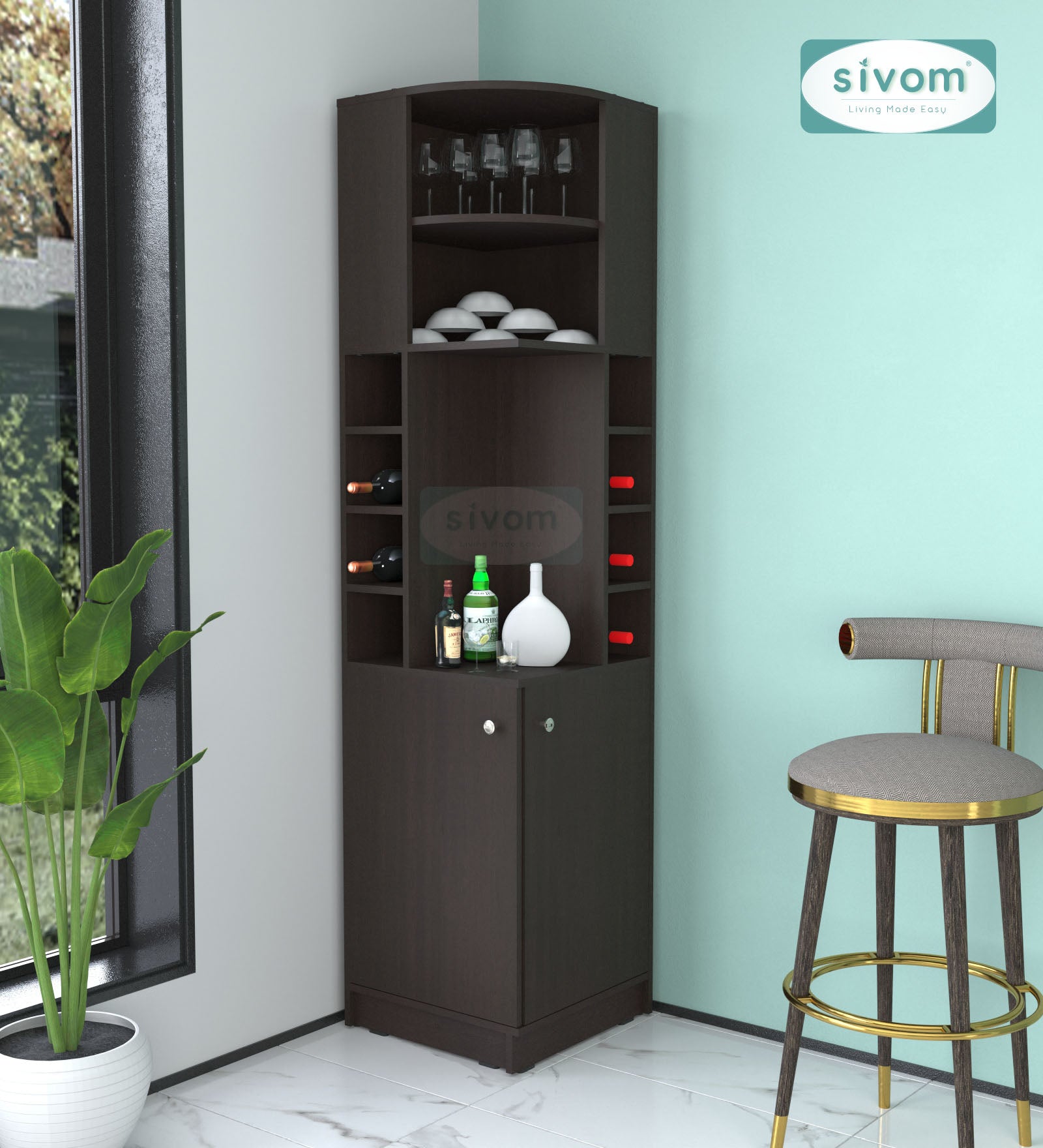 Sivom SIVOM Luxe Bar unit for Home/Bar Engineered Wood Bar Cabinet for Modern Homes | Elegant Design & Premium Finish
