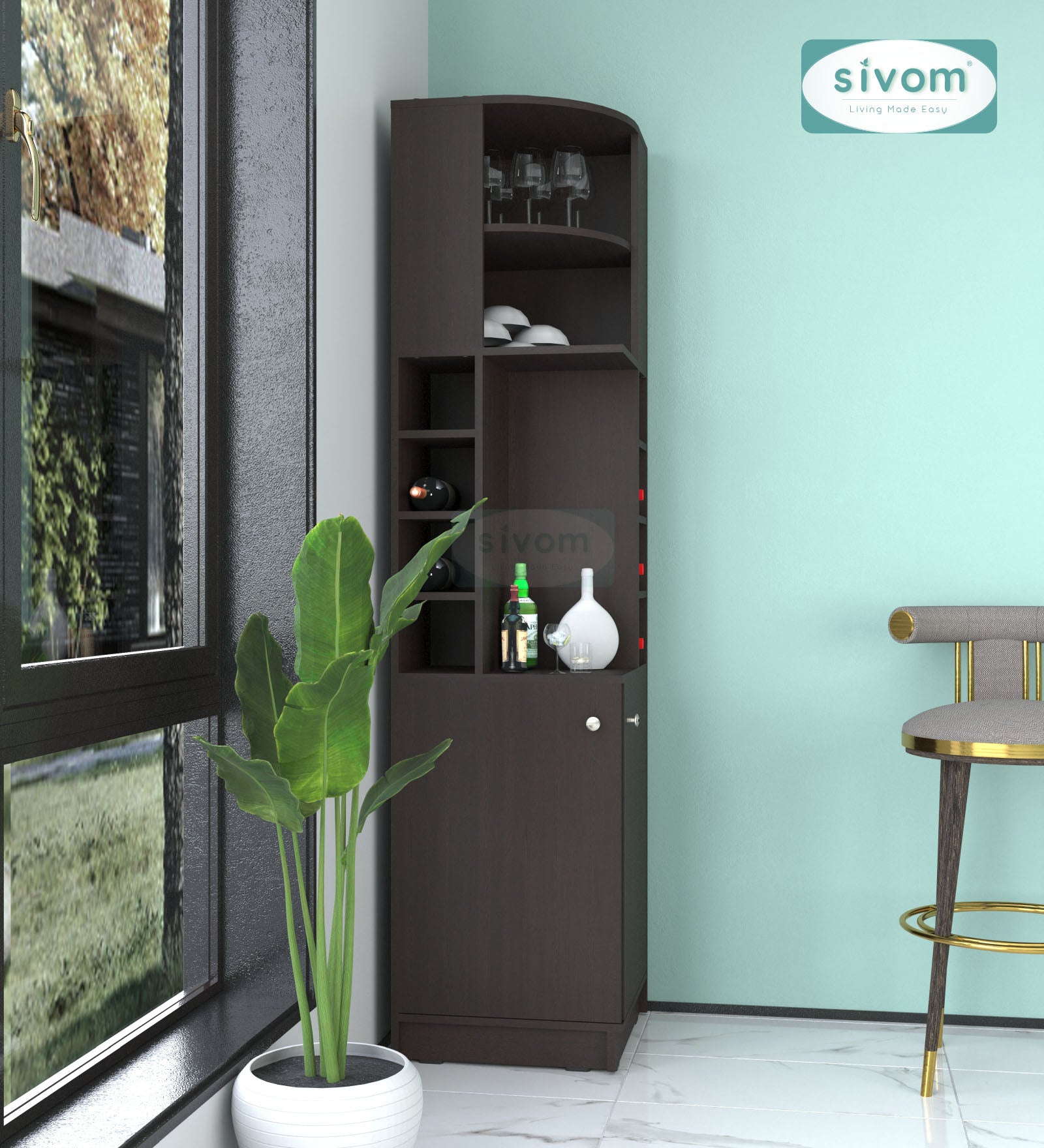 Sivom SIVOM Luxe Bar unit for Home/Bar Engineered Wood Bar Cabinet for Modern Homes | Elegant Design & Premium Finish