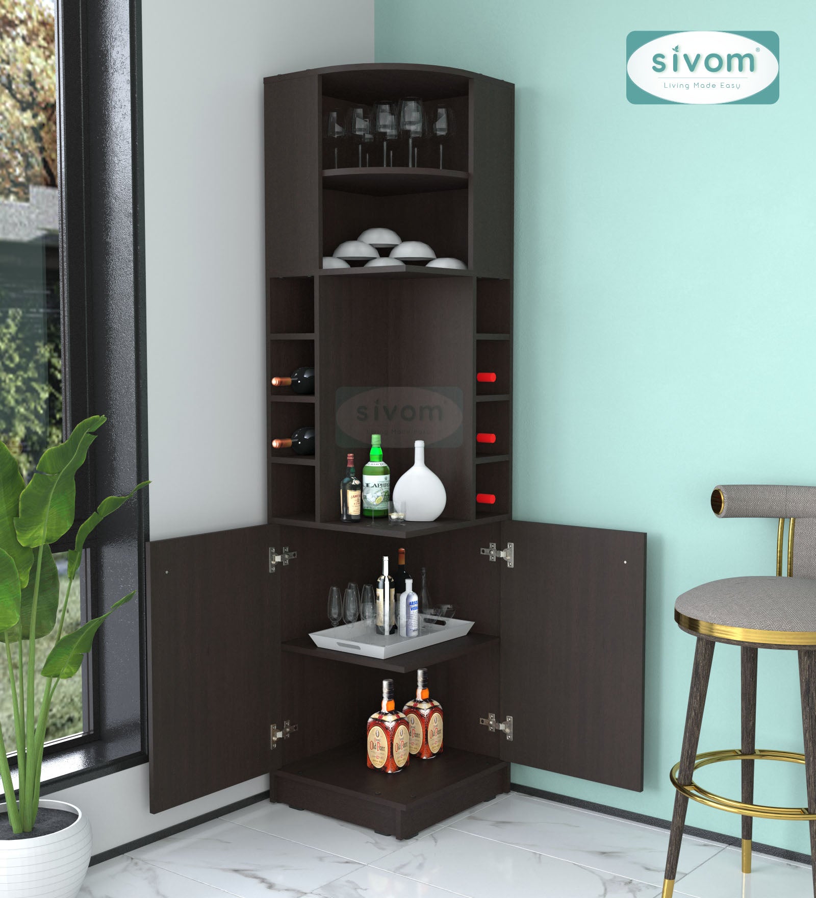 Sivom SIVOM Luxe Bar unit for Home/Bar Engineered Wood Bar Cabinet for Modern Homes | Elegant Design & Premium Finish