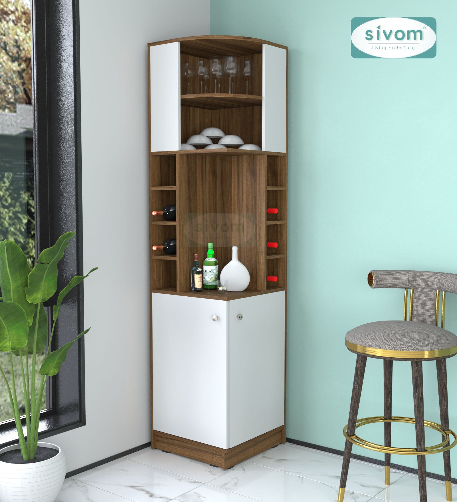 Sivom SIVOM Luxe Bar unit for Home/Bar Engineered Wood Bar Cabinet for Modern Homes | Elegant Design & Premium Finish