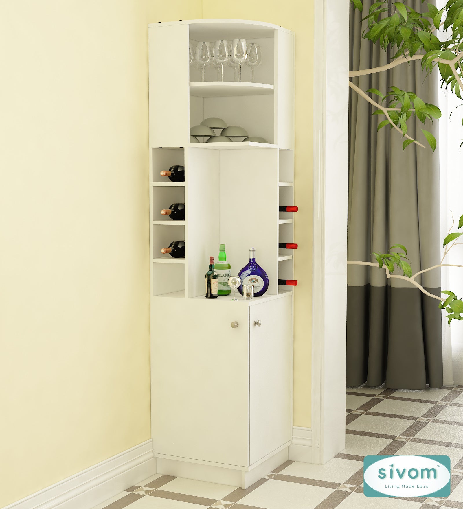 Sivom SIVOM Luxe Bar unit for Home/Bar Engineered Wood Bar Cabinet for Modern Homes | Elegant Design & Premium Finish