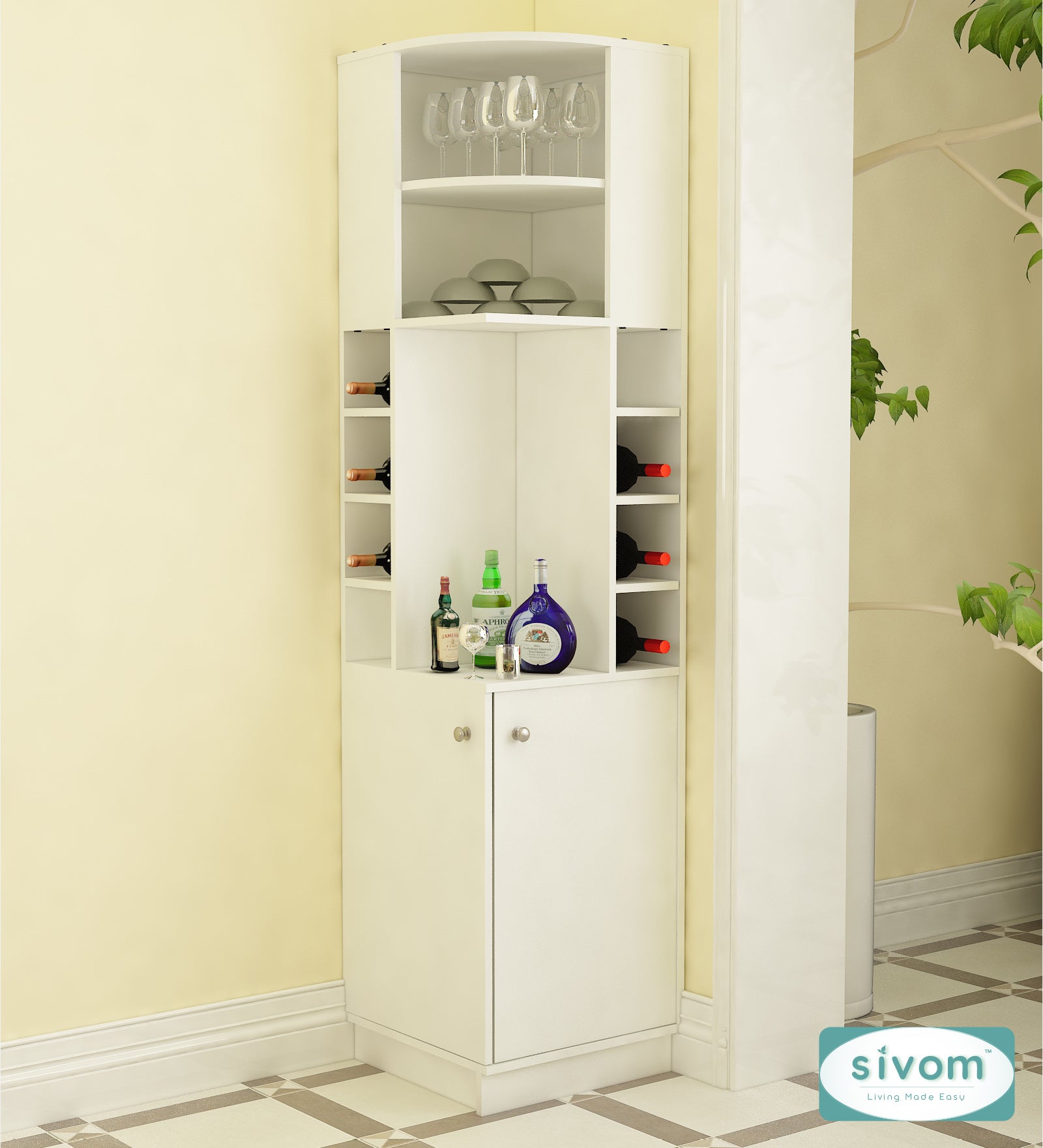 Sivom SIVOM Luxe Bar unit for Home/Bar Engineered Wood Bar Cabinet for Modern Homes | Elegant Design & Premium Finish