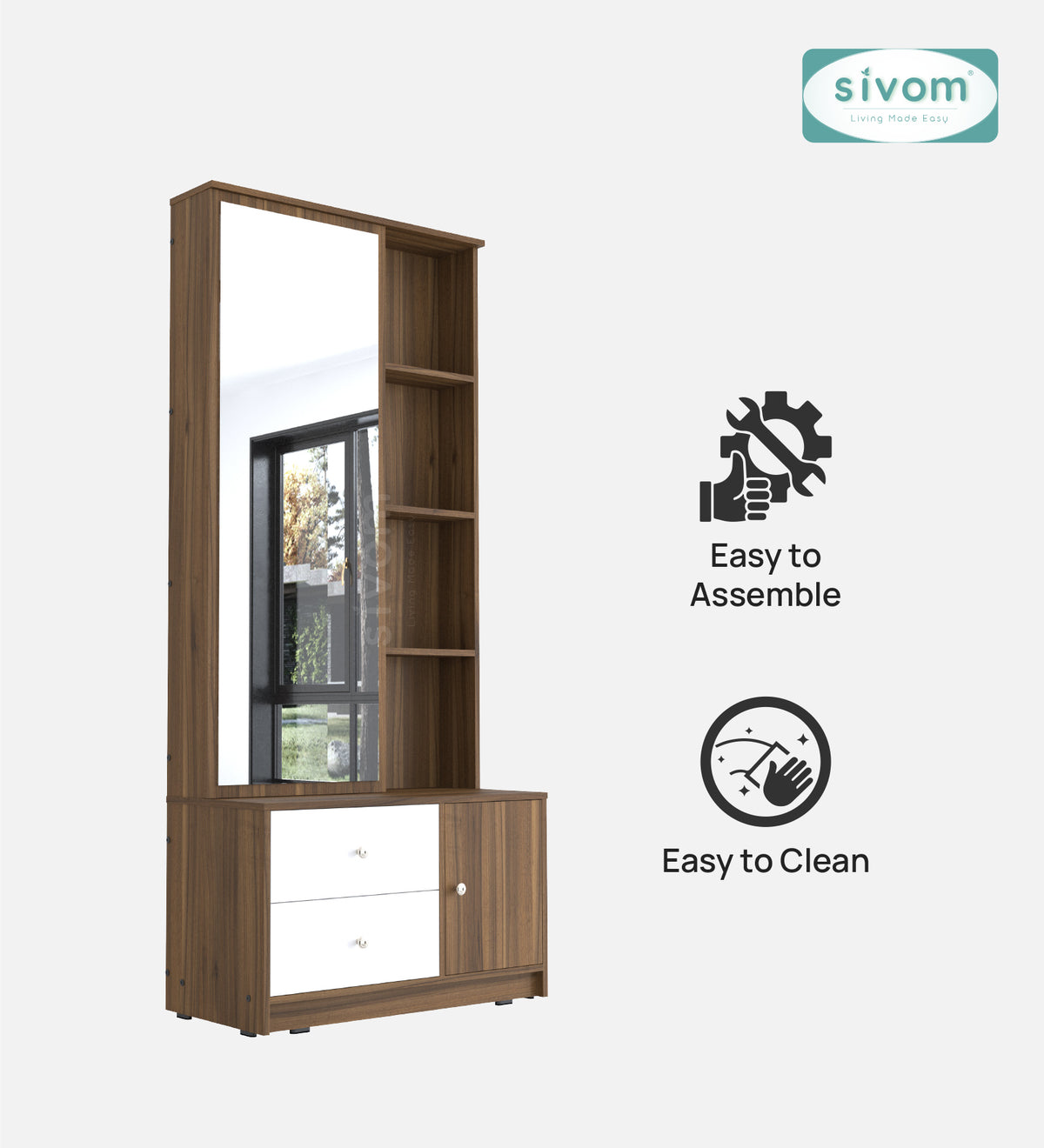 Sivom furniture SIVOM Larys Dressing Table with Stool Engineered Wood Dressing Table for Modern Homes | Elegant Design & Premium Finish