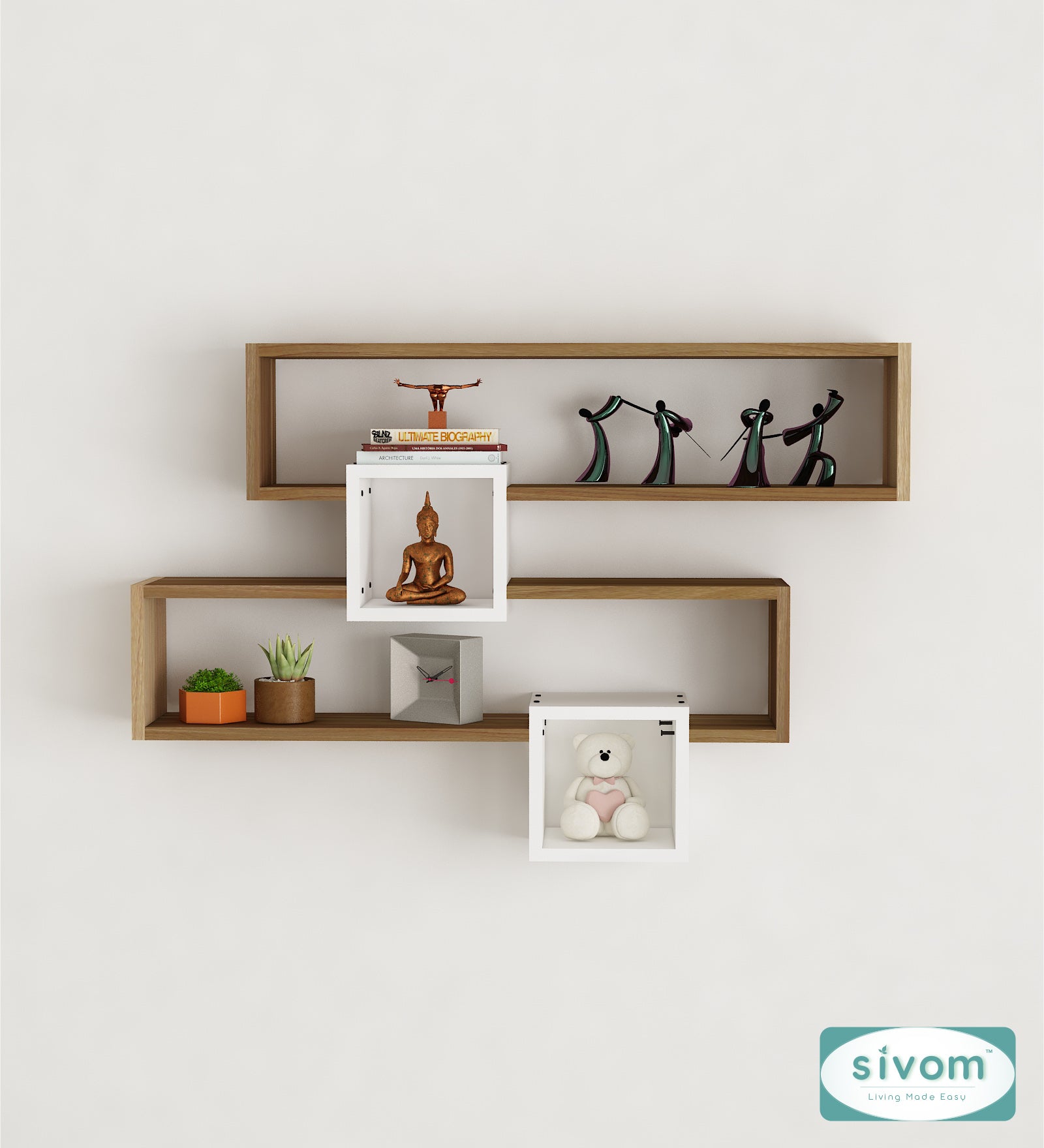 Sivom SIVOM CLAY Multipurpose Modular Wall Racks/Shelves/Organiser/Décor Particle Board Wall Shelf (Number of Shelves - 4, ) for Modern Homes | Elegant Design & Premium Finish