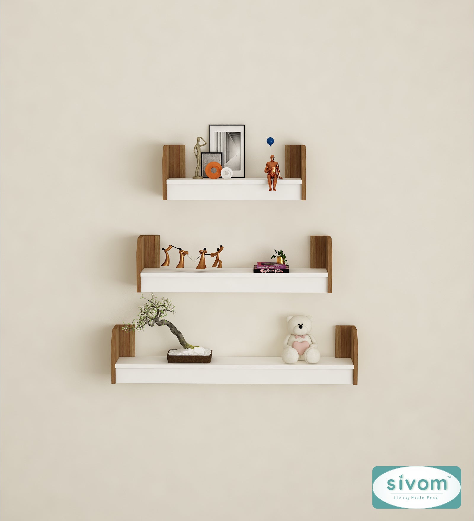 Sivom SIVOM REMI Multipurpose Modular Wall Racks/Shelves/Organiser/Décor Particle Board Wall Shelf (Number of Shelves - 3, ) for Modern Homes | Elegant Design & Premium Finish