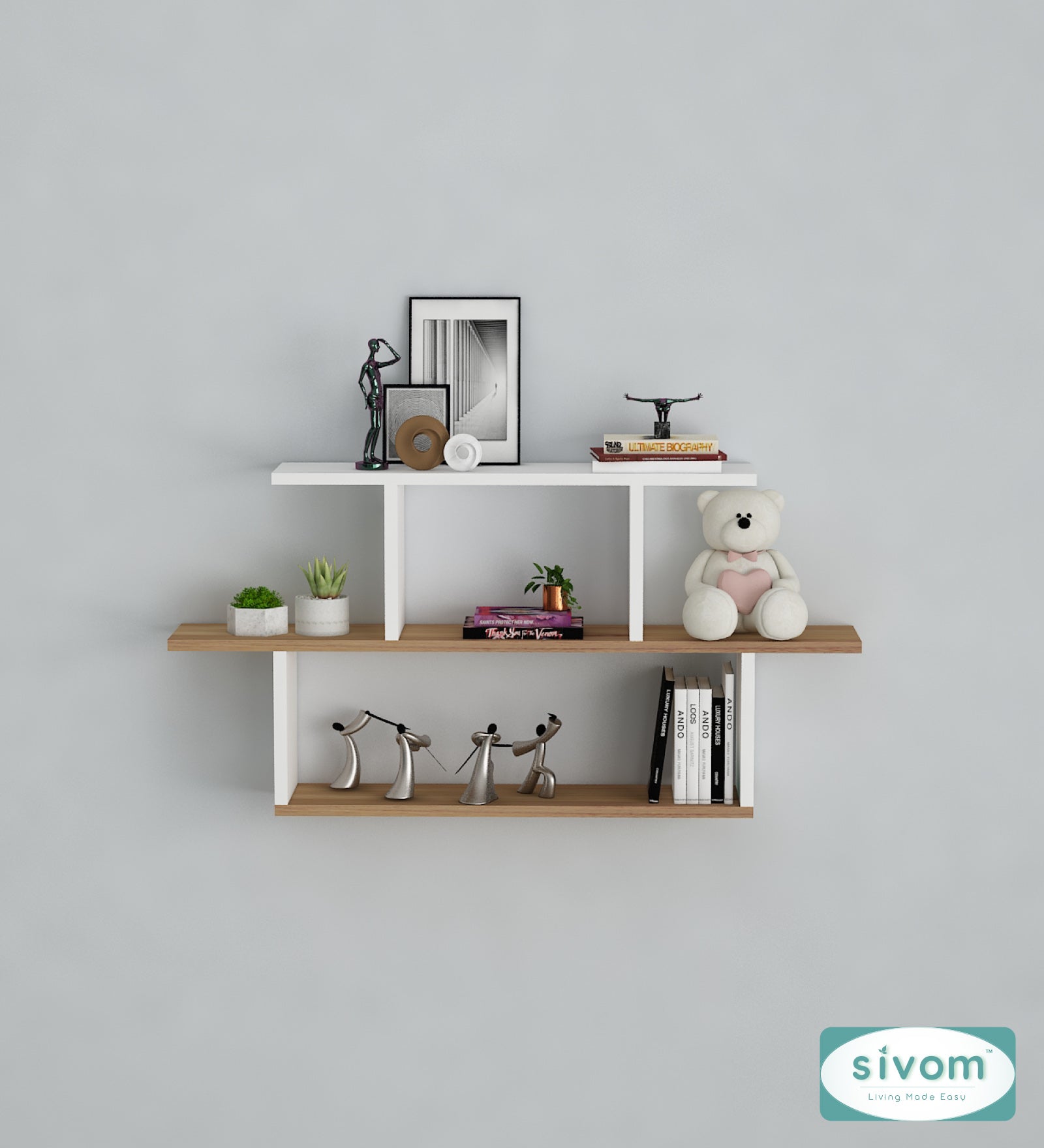 Sivom SIVOM ETHAN Multipurpose Modular Wall Racks/Shelves/Organiser/Décor Particle Board Wall Shelf (Number of Shelves - 5, ) for Modern Homes | Elegant Design & Premium Finish