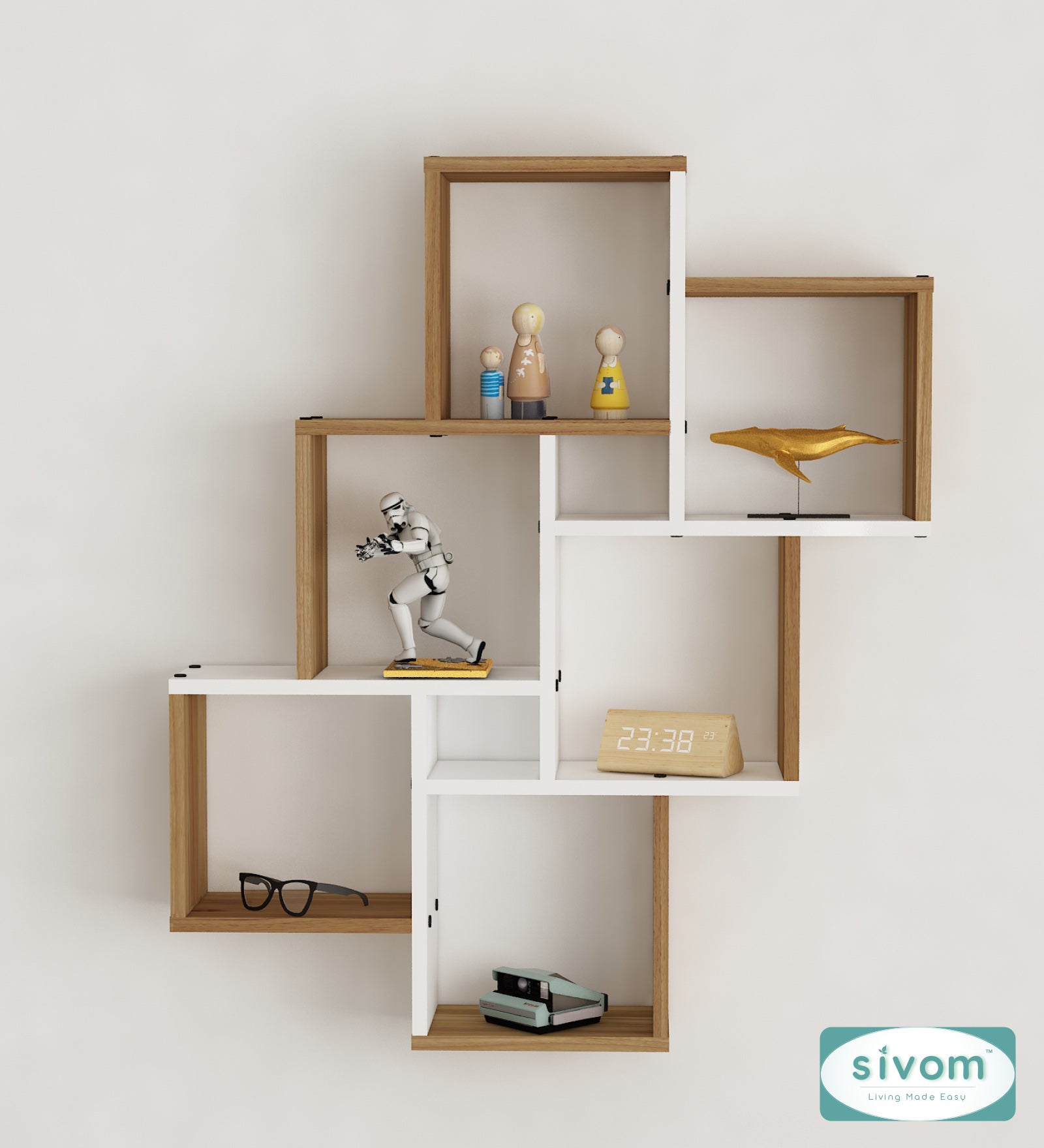 Sivom SIVOM CUBE Multipurpose Modular Wall Racks/Shelves/Organiser/Décor Particle Board Wall Shelf (Number of Shelves - 8, ) for Modern Homes | Elegant Design & Premium Finish