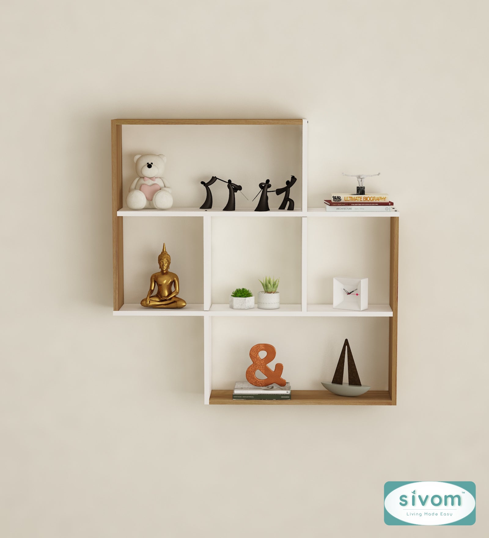 Sivom SIVOM RETICA Multipurpose Modular Wall Racks/Shelves/Organiser/Décor Particle Board Wall Shelf (Number of Shelves - 5, ) for Modern Homes | Elegant Design & Premium Finish