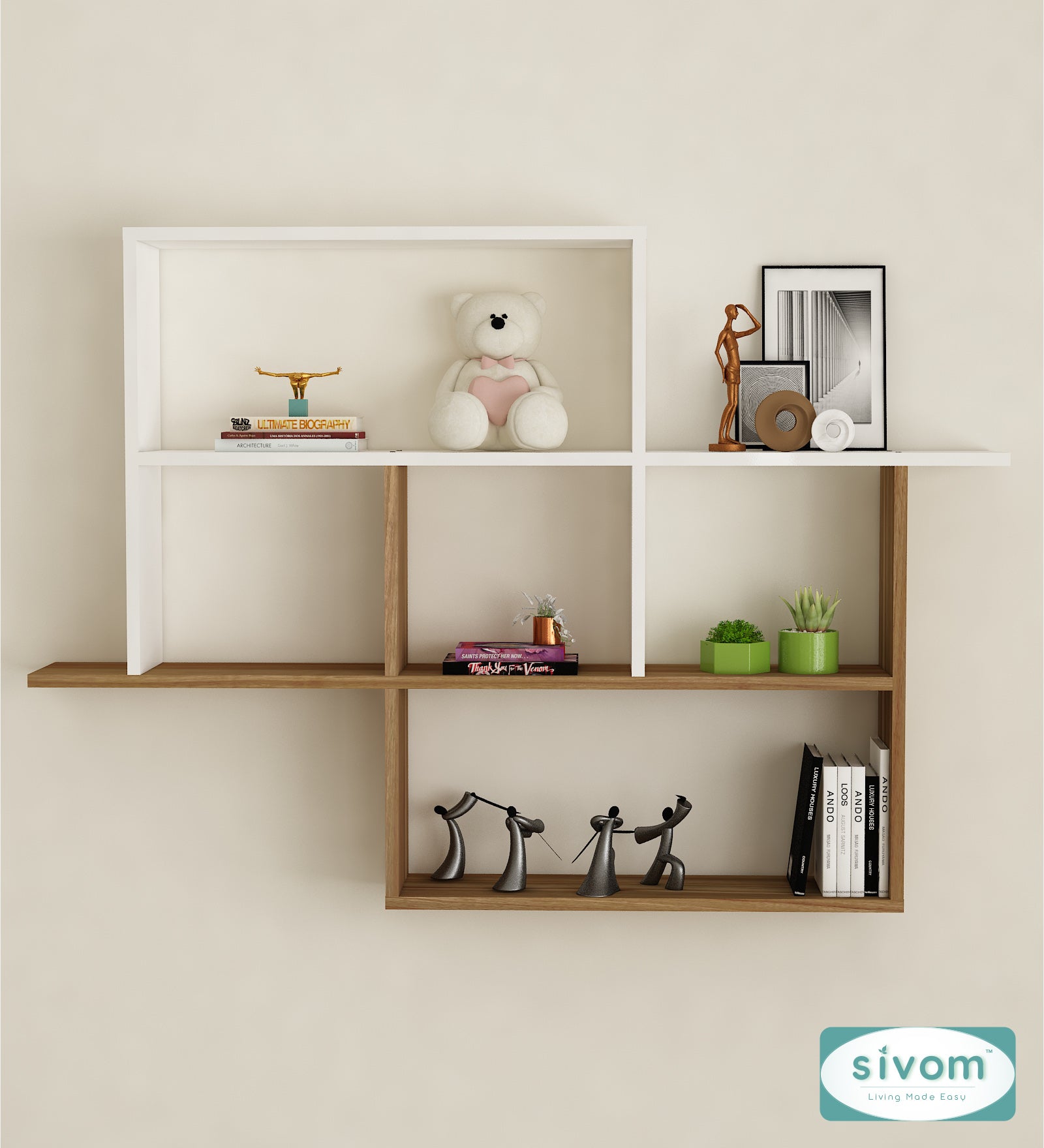 Sivom SIVOM CEDRIC Multipurpose Modular Wall Racks/Shelves/Organiser/Décor Particle Board Wall Shelf (Number of Shelves - 6, ) for Modern Homes | Elegant Design & Premium Finish