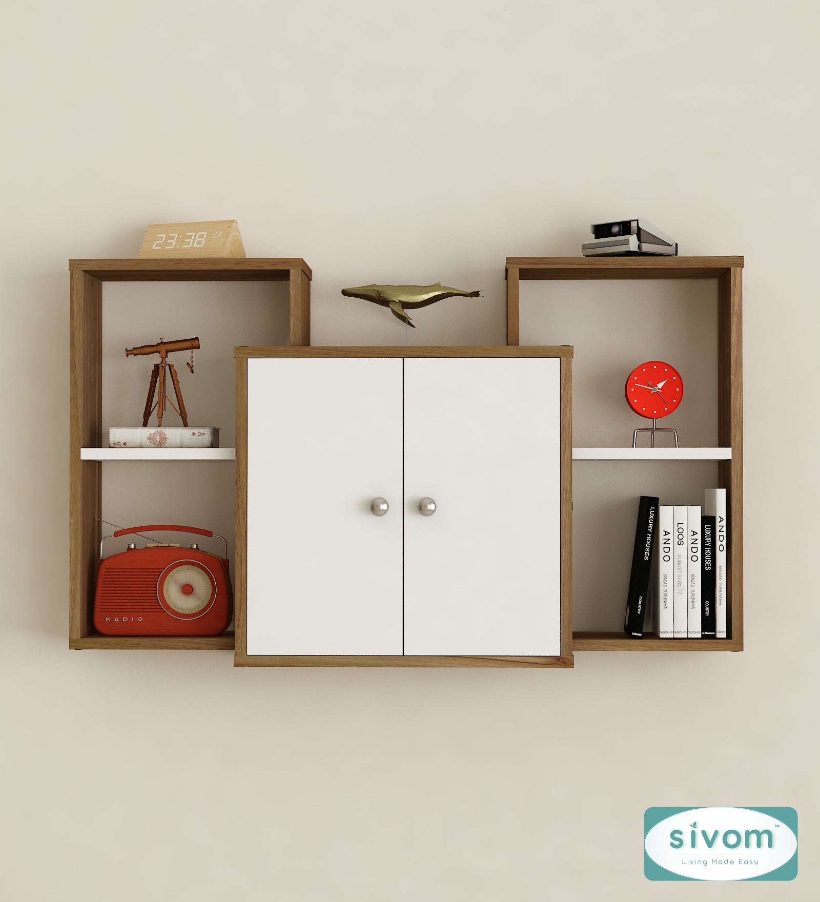 Sivom SIVOM WYDE Multipurpose Modular Wall Racks/Shelves/Organiser/Décor Particle Board Wall Shelf (Number of Shelves - 4, ) for Modern Homes | Elegant Design & Premium Finish