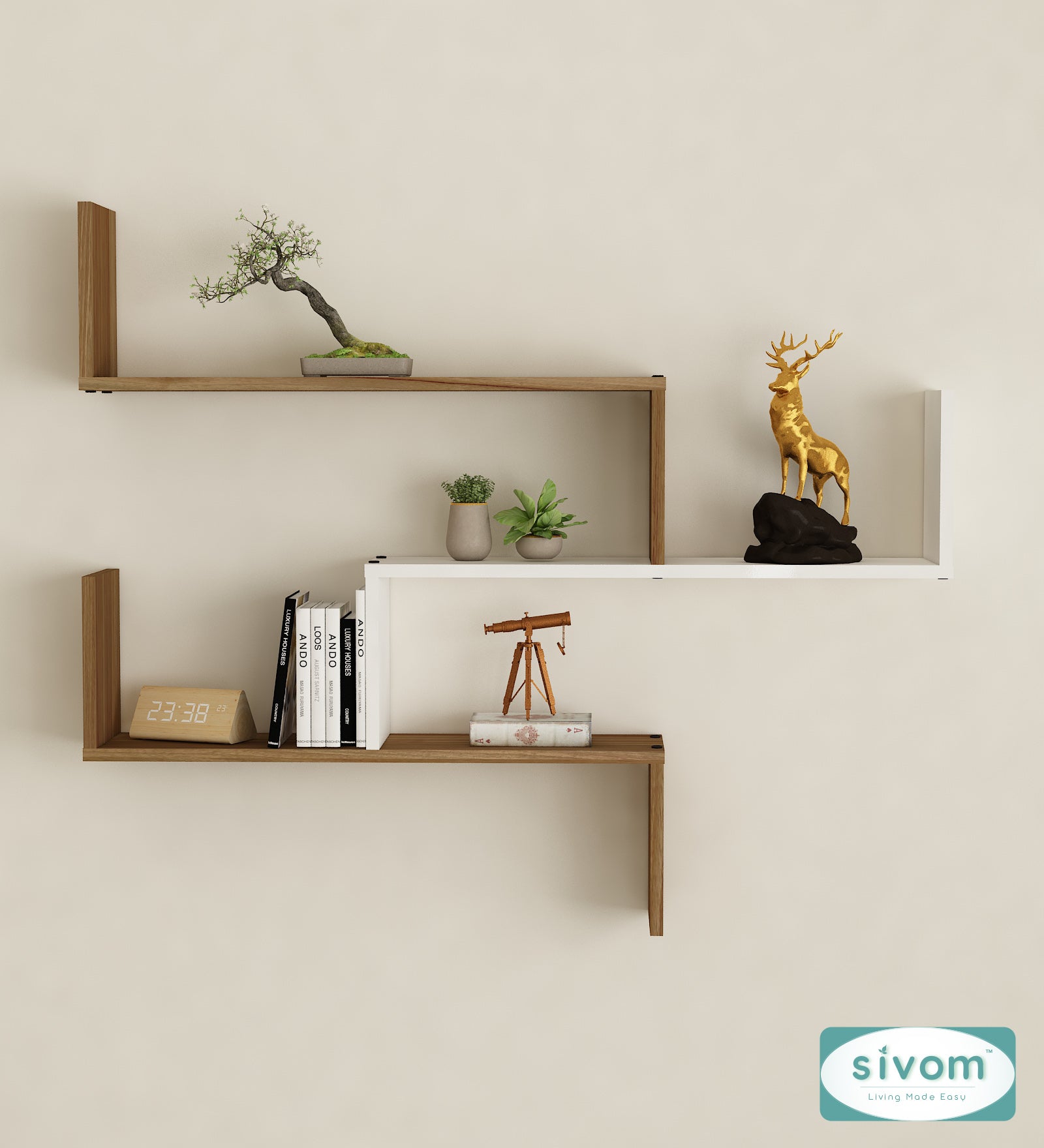 Sivom SIVOM WRAN Multipurpose Modular Wall Racks/Shelves/Organiser/Décor Particle Board Wall Shelf (Number of Shelves - 5, ) for Modern Homes | Elegant Design & Premium Finish