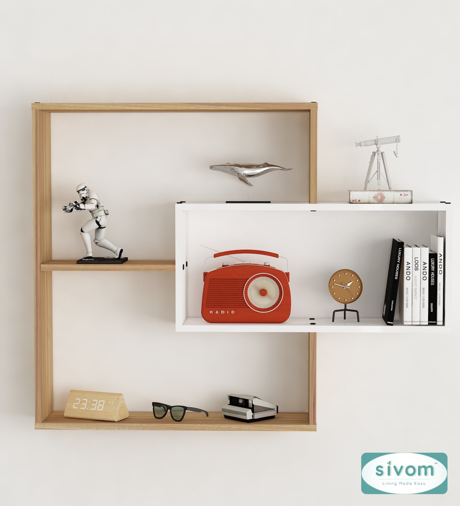 Sivom SIVOM CRIP Multipurpose Modular Wall Racks/Shelves/Organiser/Décor Particle Board Wall Shelf (Number of Shelves - 5, ) for Modern Homes | Elegant Design & Premium Finish