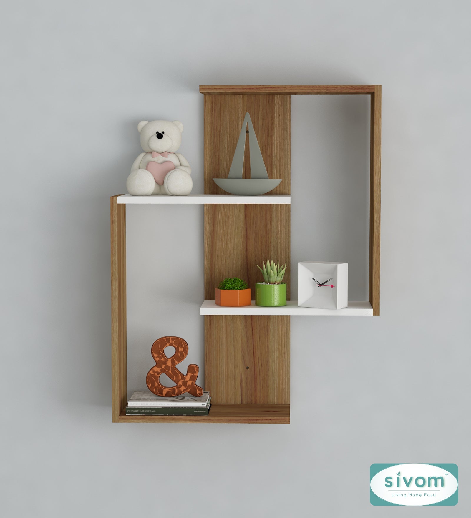 Sivom SIVOM ALEN Multipurpose Modular Wall Racks/Shelves/Organiser/Décor Particle Board Wall Shelf (Number of Shelves - 4, ) for Modern Homes | Elegant Design & Premium Finish