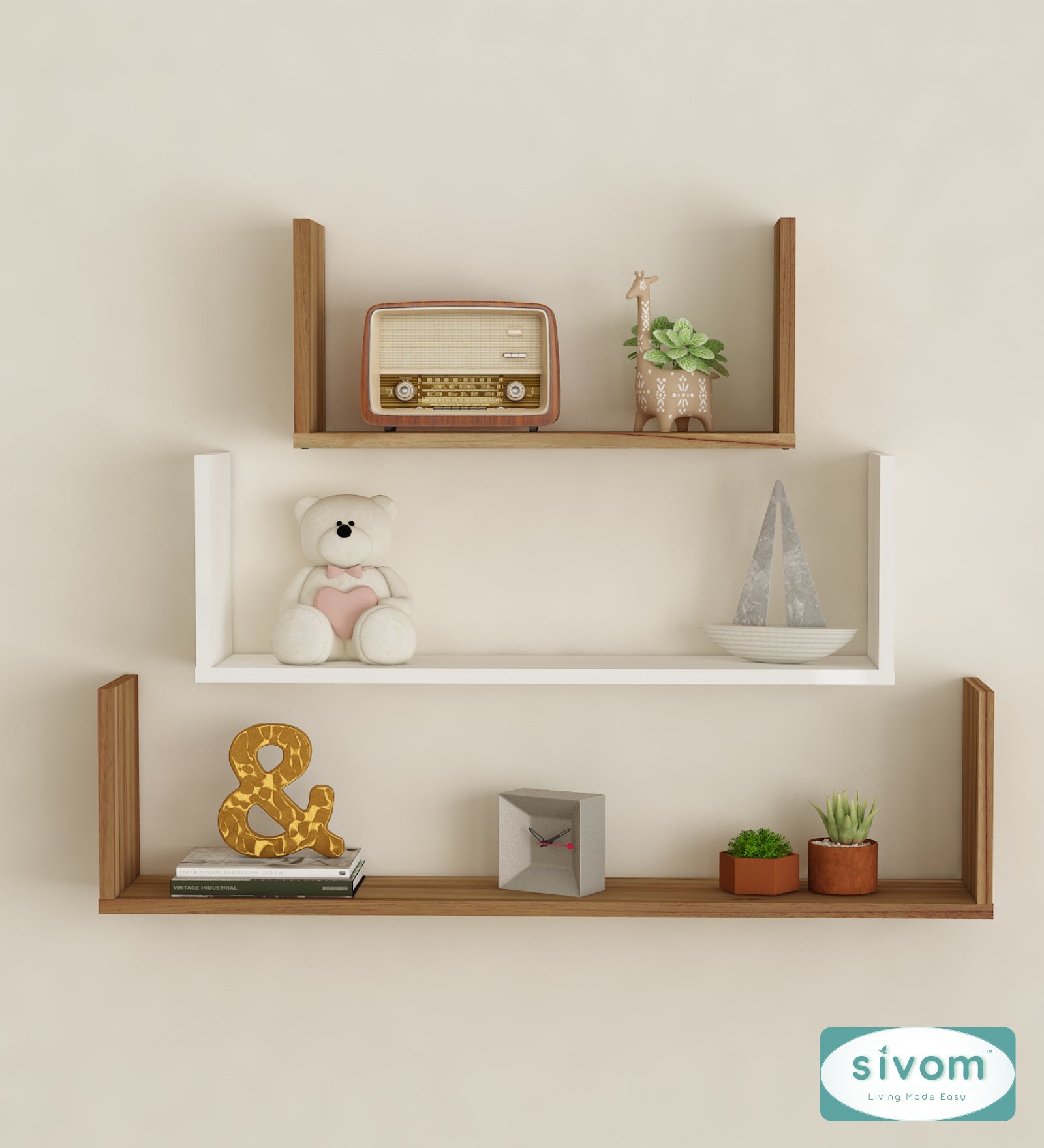 Sivom SIVOM KITE Multipurpose Modular Wall Racks/Shelves/Organiser/Décor Particle Board Wall Shelf (Number of Shelves - 3, ) for Modern Homes | Elegant Design & Premium Finish