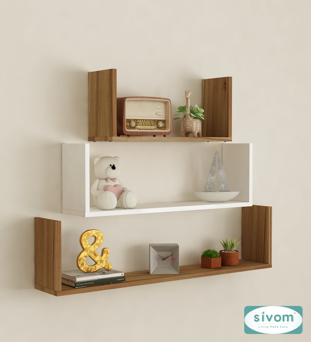 Sivom SIVOM KITE Multipurpose Modular Wall Racks/Shelves/Organiser/Décor Particle Board Wall Shelf (Number of Shelves - 3, ) for Modern Homes | Elegant Design & Premium Finish