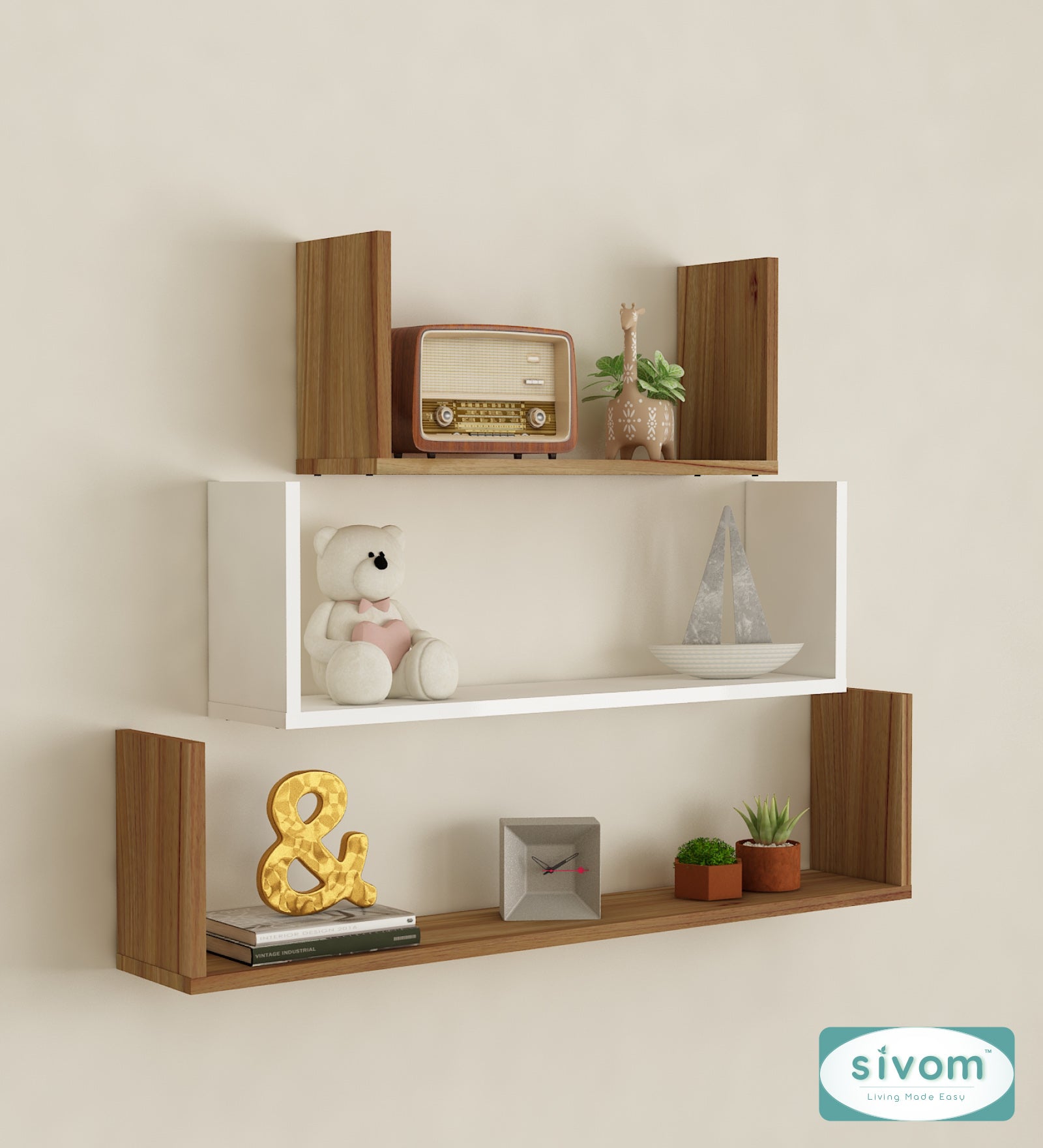 Sivom SIVOM KITE Multipurpose Modular Wall Racks/Shelves/Organiser/Décor Particle Board Wall Shelf (Number of Shelves - 3, ) for Modern Homes | Elegant Design & Premium Finish