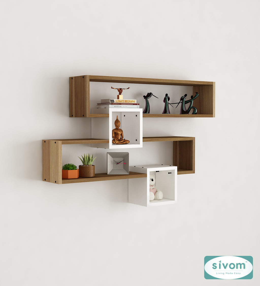 Sivom SIVOM CLAY Multipurpose Modular Wall Racks/Shelves/Organiser/Décor Particle Board Wall Shelf (Number of Shelves - 4, ) for Modern Homes | Elegant Design & Premium Finish