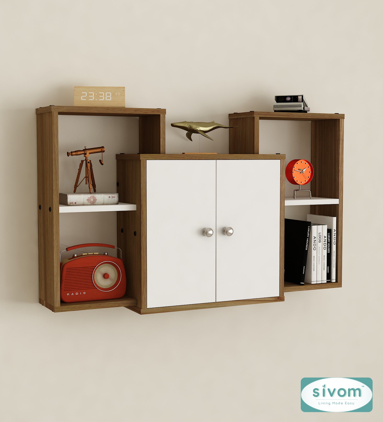 Sivom SIVOM WYDE Multipurpose Modular Wall Racks/Shelves/Organiser/Décor Particle Board Wall Shelf (Number of Shelves - 4, ) for Modern Homes | Elegant Design & Premium Finish