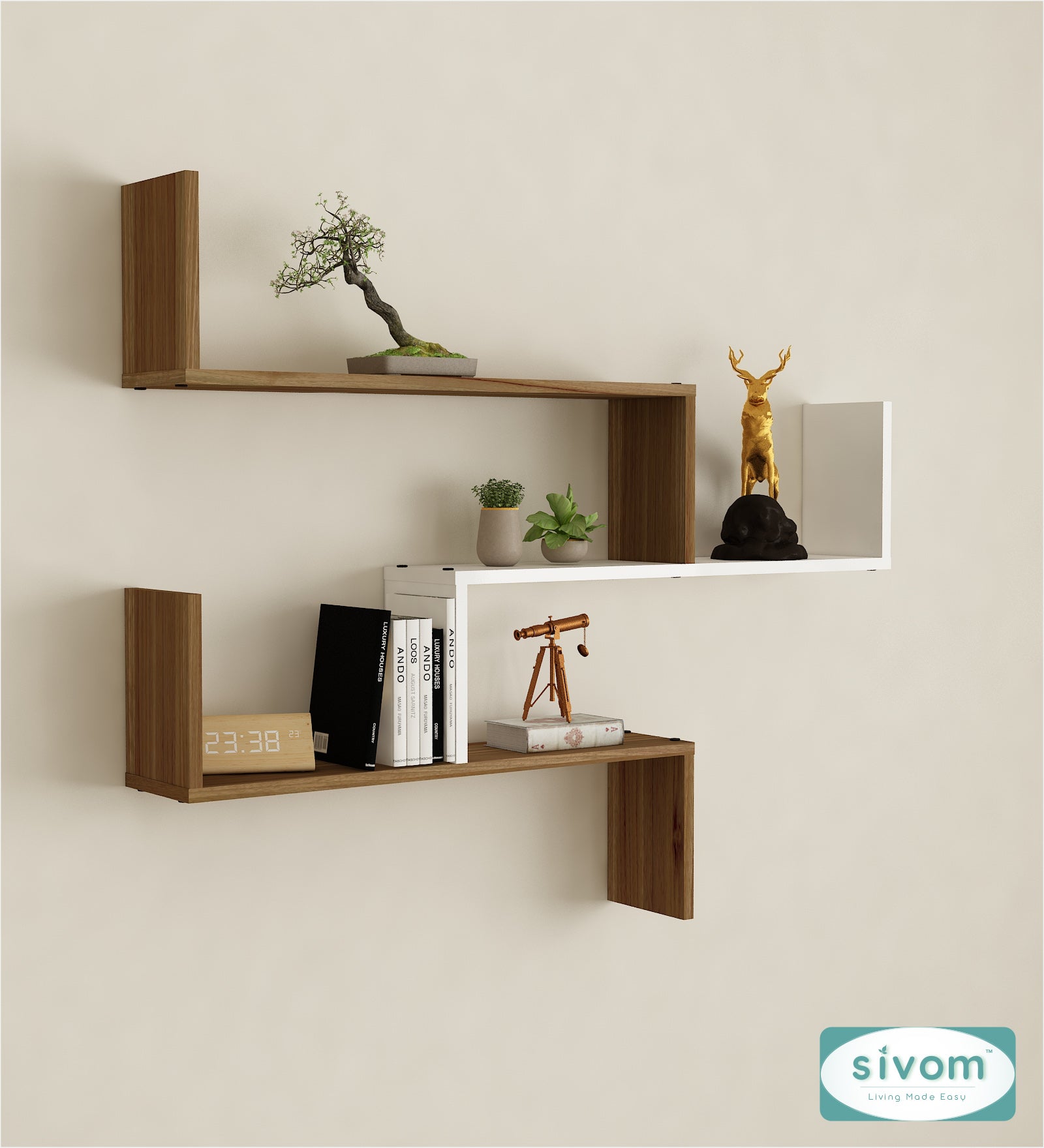 Sivom SIVOM WRAN Multipurpose Modular Wall Racks/Shelves/Organiser/Décor Particle Board Wall Shelf (Number of Shelves - 5, ) for Modern Homes | Elegant Design & Premium Finish