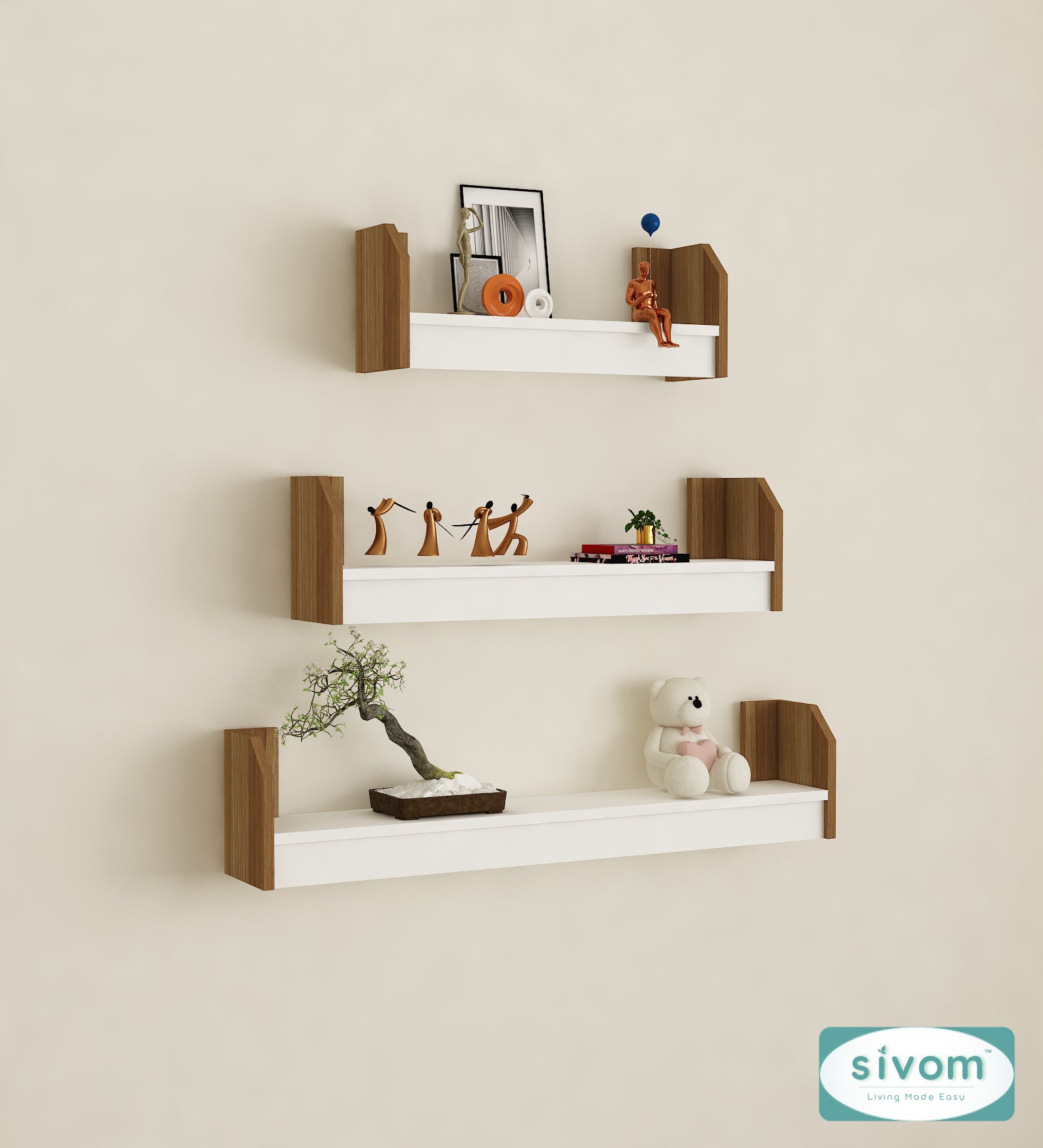 Sivom SIVOM REMI Multipurpose Modular Wall Racks/Shelves/Organiser/Décor Particle Board Wall Shelf (Number of Shelves - 3, ) for Modern Homes | Elegant Design & Premium Finish