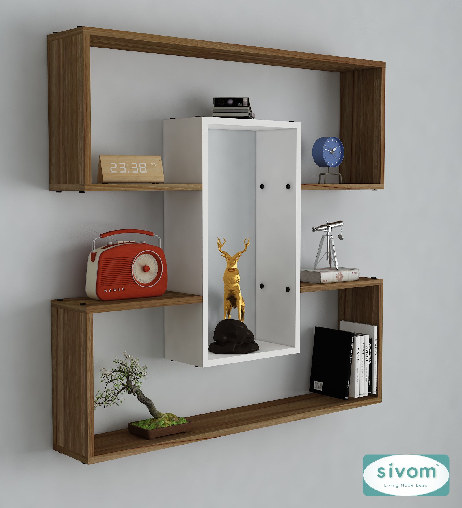 Sivom SIVOM MIZZ Multipurpose Modular Wall Racks/Shelves/Organiser/Décor Particle Board Wall Shelf (Number of Shelves - 6, ) for Modern Homes | Elegant Design & Premium Finish