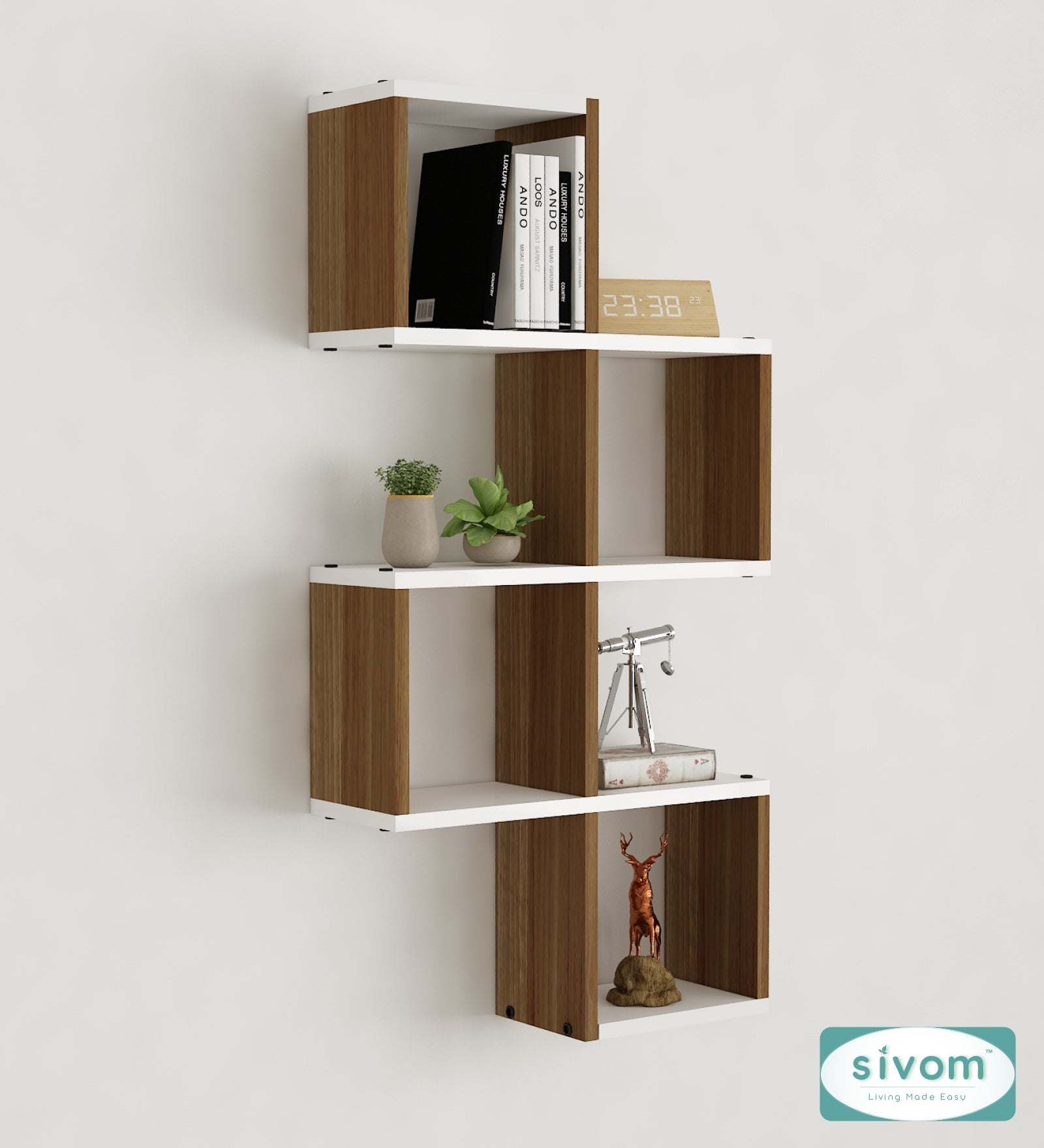 Sivom SIVOM AURA Multipurpose Modular Wall Racks/Shelves/Organiser/Décor Particle Board Wall Shelf (Number of Shelves - 7, ) for Modern Homes | Elegant Design & Premium Finish