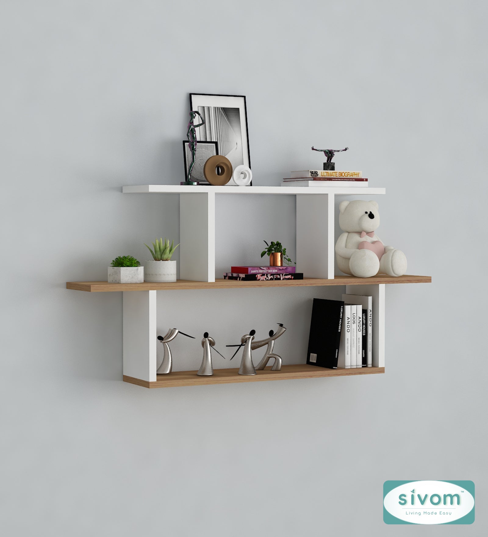 Sivom SIVOM ETHAN Multipurpose Modular Wall Racks/Shelves/Organiser/Décor Particle Board Wall Shelf (Number of Shelves - 5, ) for Modern Homes | Elegant Design & Premium Finish