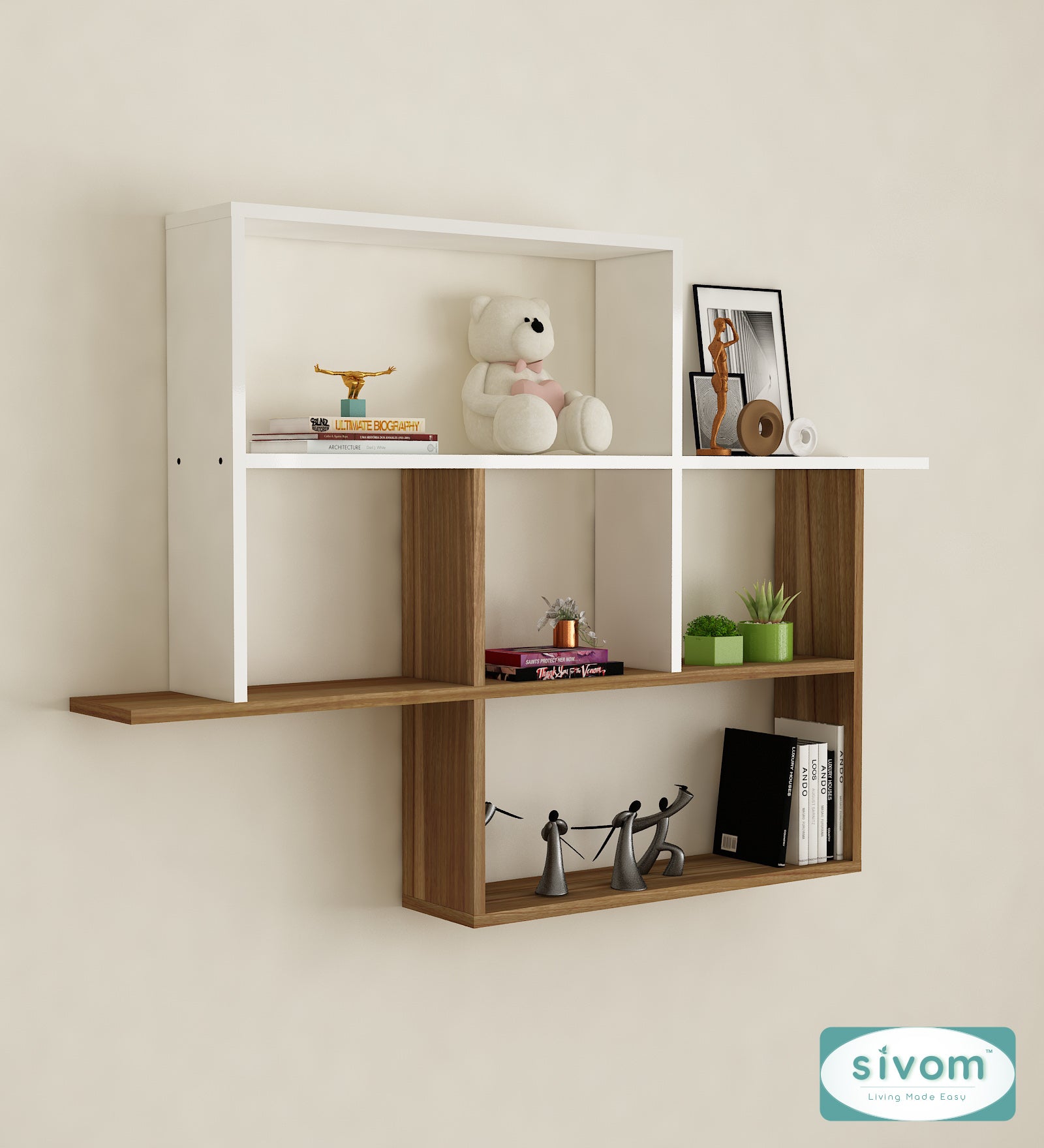 Sivom SIVOM CEDRIC Multipurpose Modular Wall Racks/Shelves/Organiser/Décor Particle Board Wall Shelf (Number of Shelves - 6, ) for Modern Homes | Elegant Design & Premium Finish