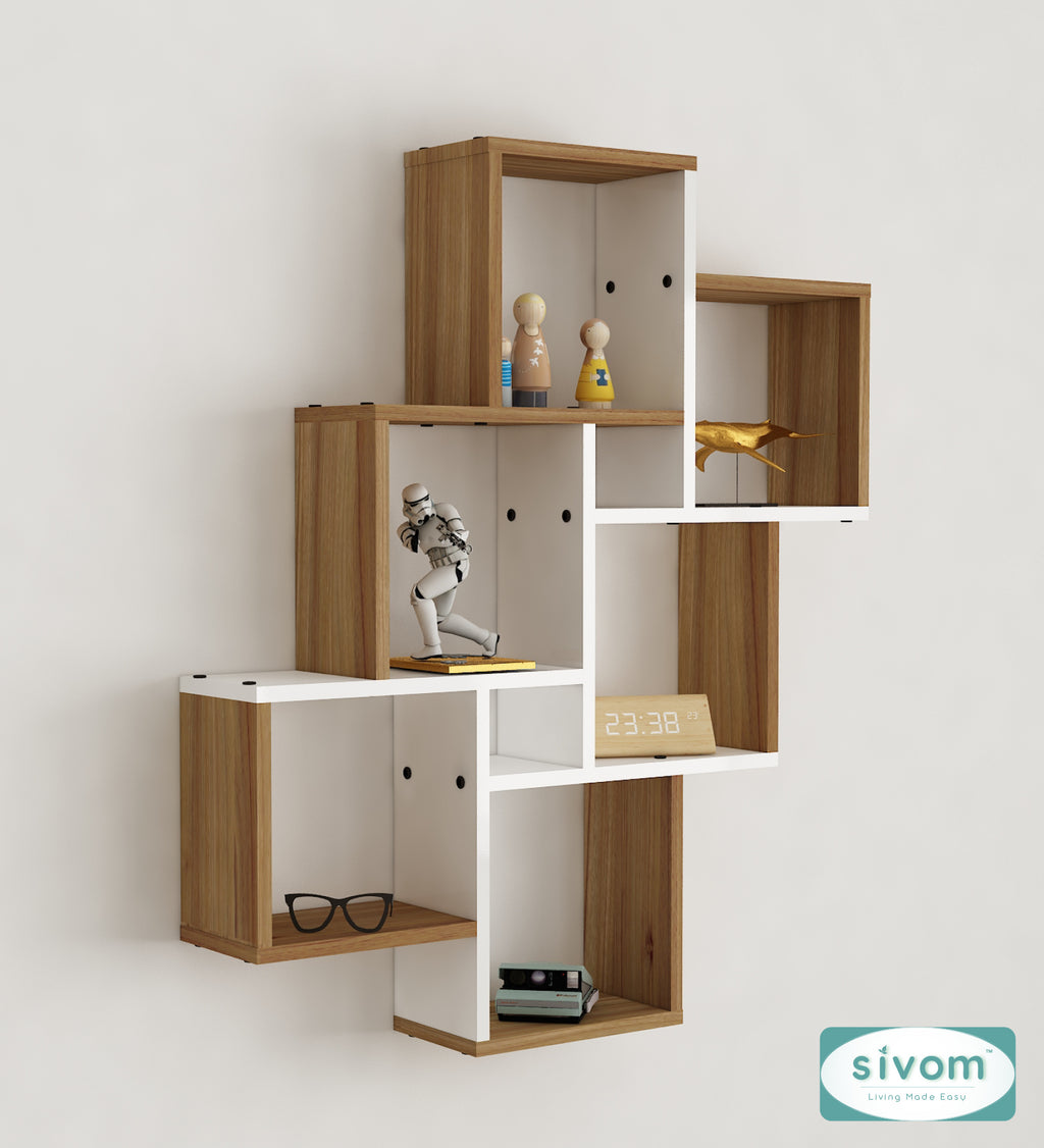Sivom SIVOM CUBE Multipurpose Modular Wall Racks/Shelves/Organiser/Décor Particle Board Wall Shelf (Number of Shelves - 8, ) for Modern Homes | Elegant Design & Premium Finish