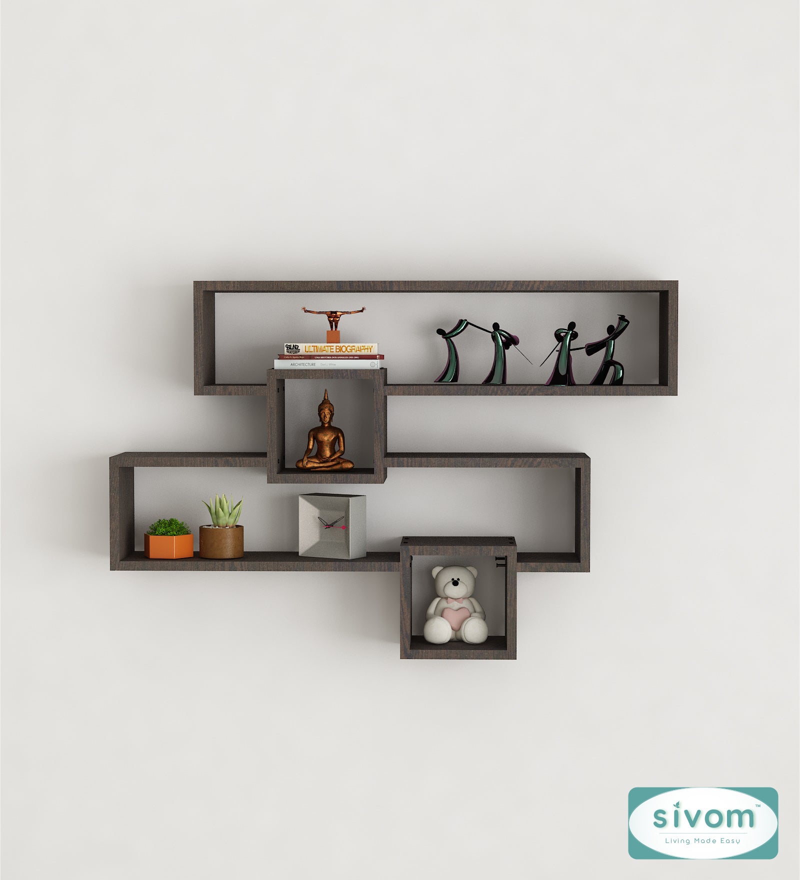 Sivom SIVOM CLAY Multipurpose Modular Wall Racks/Shelves/Organiser/Décor Particle Board Wall Shelf (Number of Shelves - 4, ) for Modern Homes | Elegant Design & Premium Finish