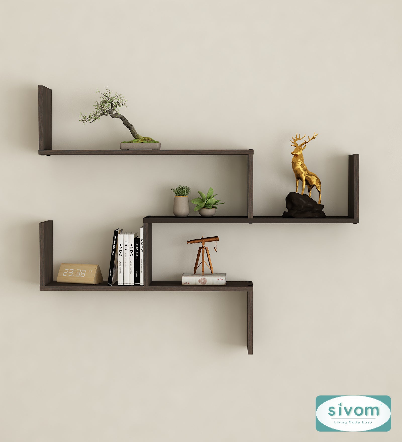 Sivom SIVOM WRAN Multipurpose Modular Wall Racks/Shelves/Organiser/Décor Particle Board Wall Shelf (Number of Shelves - 5, ) for Modern Homes | Elegant Design & Premium Finish
