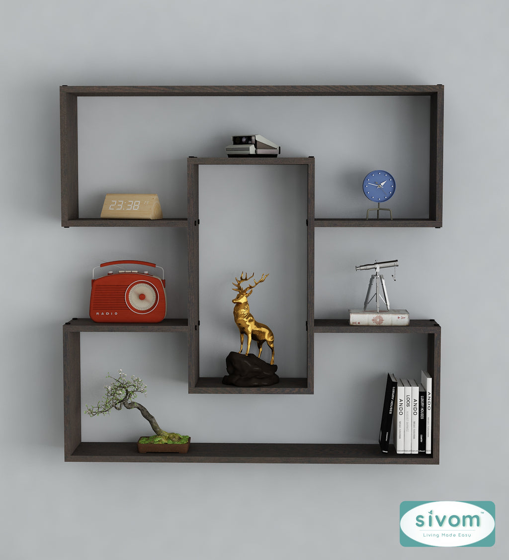 Sivom SIVOM MIZZ Multipurpose Modular Wall Racks/Shelves/Organiser/Décor Particle Board Wall Shelf (Number of Shelves - 6, ) for Modern Homes | Elegant Design & Premium Finish