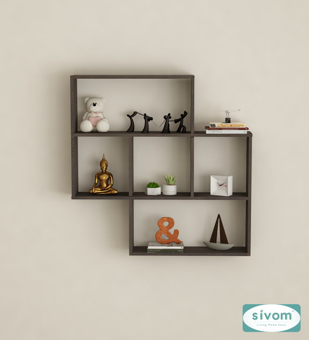 Sivom SIVOM RETICA Multipurpose Modular Wall Racks/Shelves/Organiser/Décor Particle Board Wall Shelf (Number of Shelves - 5, ) for Modern Homes | Elegant Design & Premium Finish