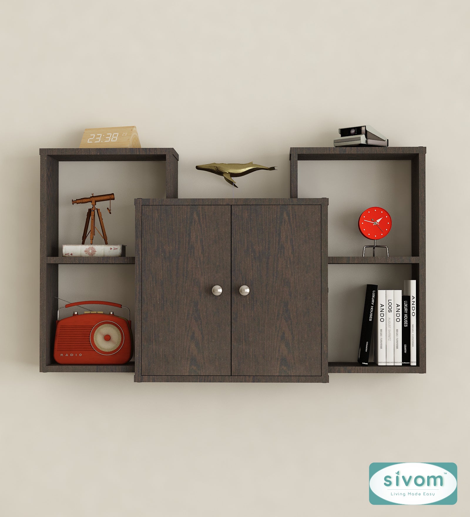 Sivom SIVOM WYDE Multipurpose Modular Wall Racks/Shelves/Organiser/Décor Particle Board Wall Shelf (Number of Shelves - 4, ) for Modern Homes | Elegant Design & Premium Finish