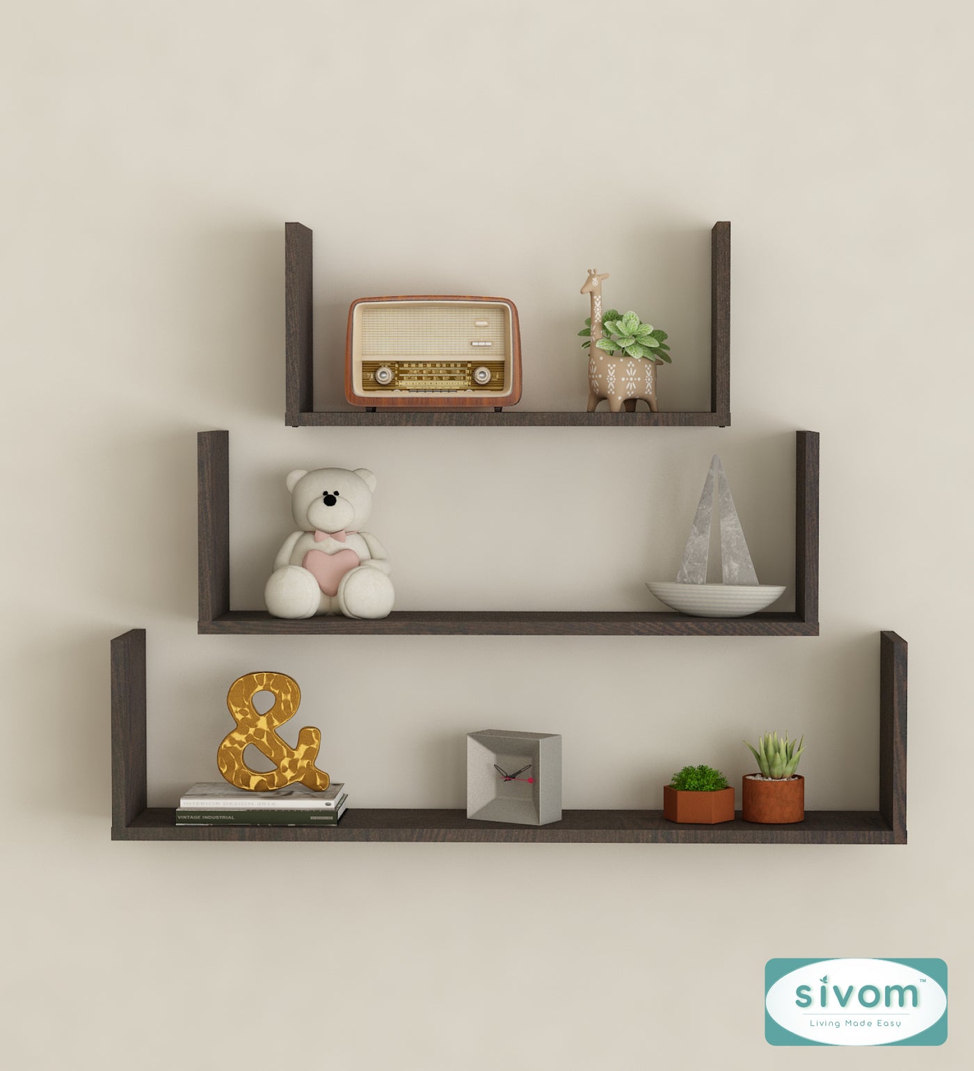 SIVOM KITE Multipurpose Modular Wall Racks/Shelves/Organiser/Décor Particle Board Wall Shelf (Number of Shelves - 3, ) for Modern Homes | Elegant Design & Premium Finish