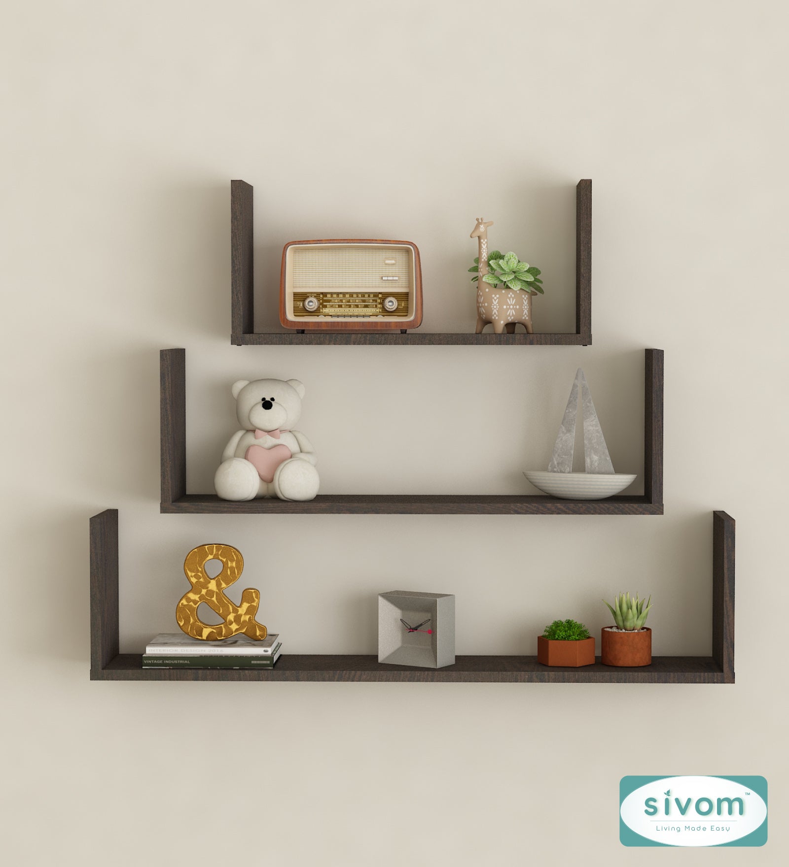Sivom SIVOM KITE Multipurpose Modular Wall Racks/Shelves/Organiser/Décor Particle Board Wall Shelf (Number of Shelves - 3, ) for Modern Homes | Elegant Design & Premium Finish