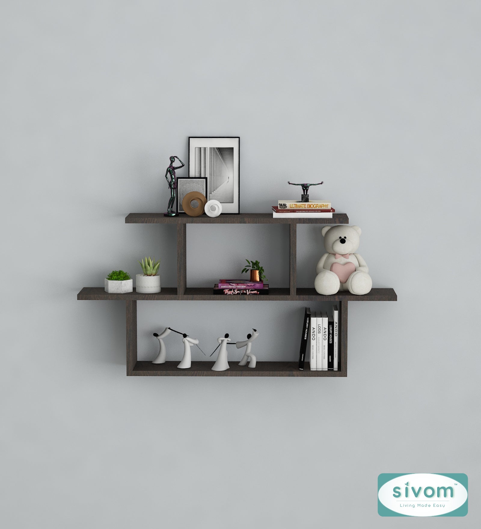 Sivom SIVOM ETHAN Multipurpose Modular Wall Racks/Shelves/Organiser/Décor Particle Board Wall Shelf (Number of Shelves - 5, ) for Modern Homes | Elegant Design & Premium Finish