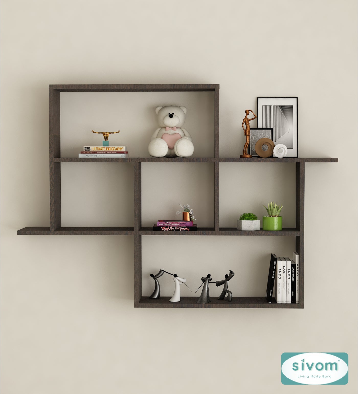 SIVOM CEDRIC Multipurpose Modular Wall Racks/Shelves/Organiser/Décor Particle Board Wall Shelf (Number of Shelves - 6, ) for Modern Homes | Elegant Design & Premium Finish