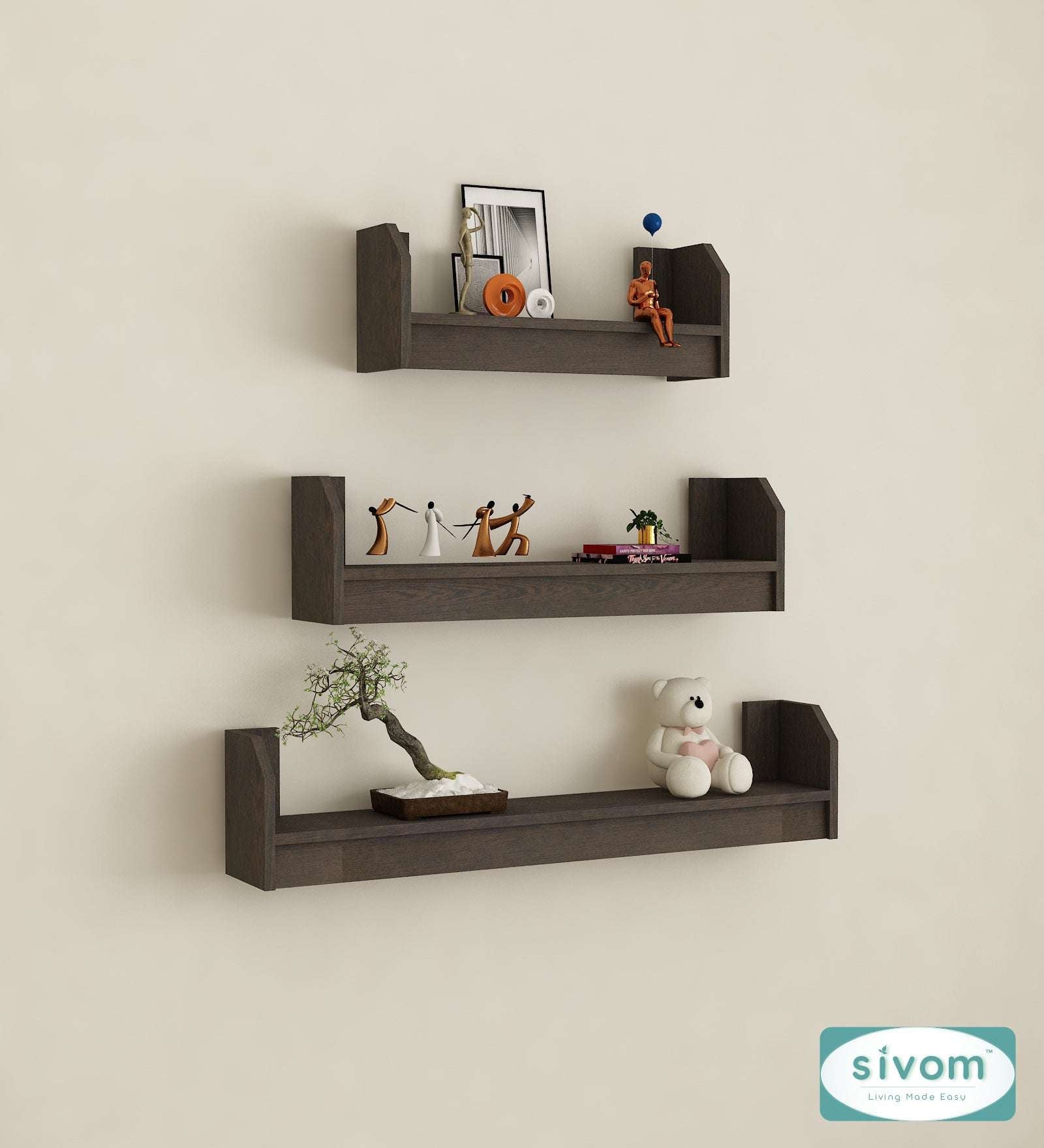 Sivom SIVOM REMI Multipurpose Modular Wall Racks/Shelves/Organiser/Décor Particle Board Wall Shelf (Number of Shelves - 3, ) for Modern Homes | Elegant Design & Premium Finish