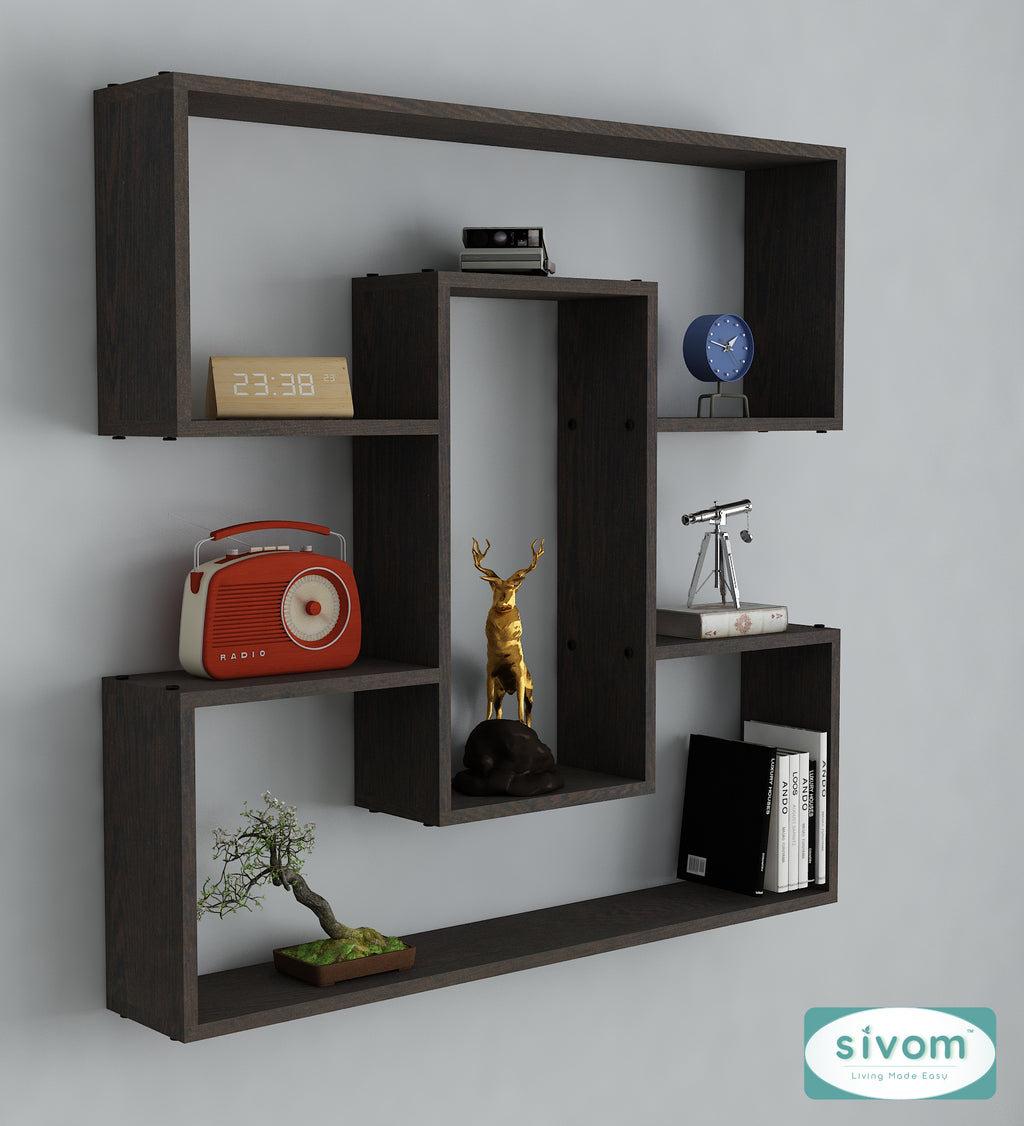 Sivom SIVOM MIZZ Multipurpose Modular Wall Racks/Shelves/Organiser/Décor Particle Board Wall Shelf (Number of Shelves - 6, ) for Modern Homes | Elegant Design & Premium Finish