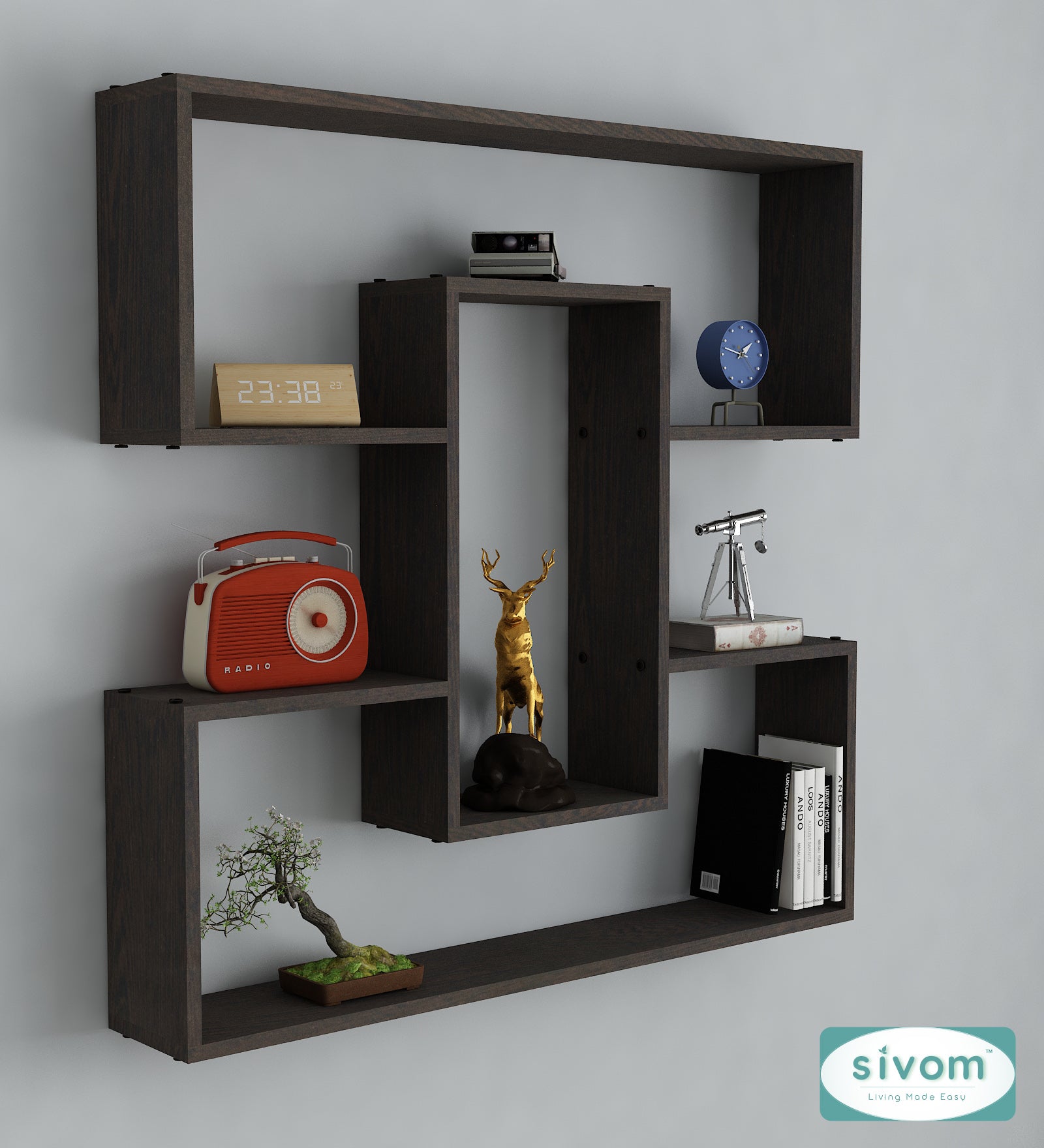 Sivom SIVOM MIZZ Multipurpose Modular Wall Racks/Shelves/Organiser/Décor Particle Board Wall Shelf (Number of Shelves - 6, ) for Modern Homes | Elegant Design & Premium Finish