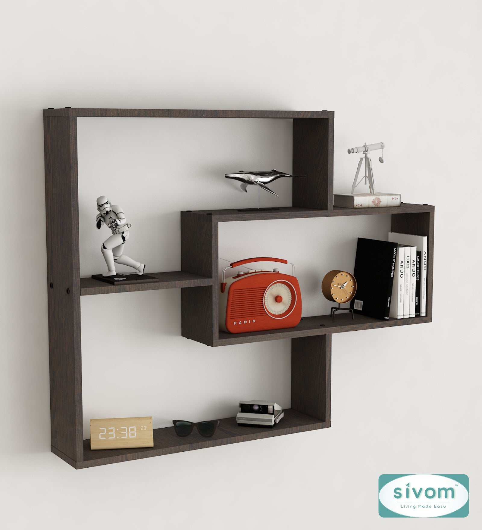 Sivom SIVOM CRIP Multipurpose Modular Wall Racks/Shelves/Organiser/Décor Particle Board Wall Shelf (Number of Shelves - 5, ) for Modern Homes | Elegant Design & Premium Finish