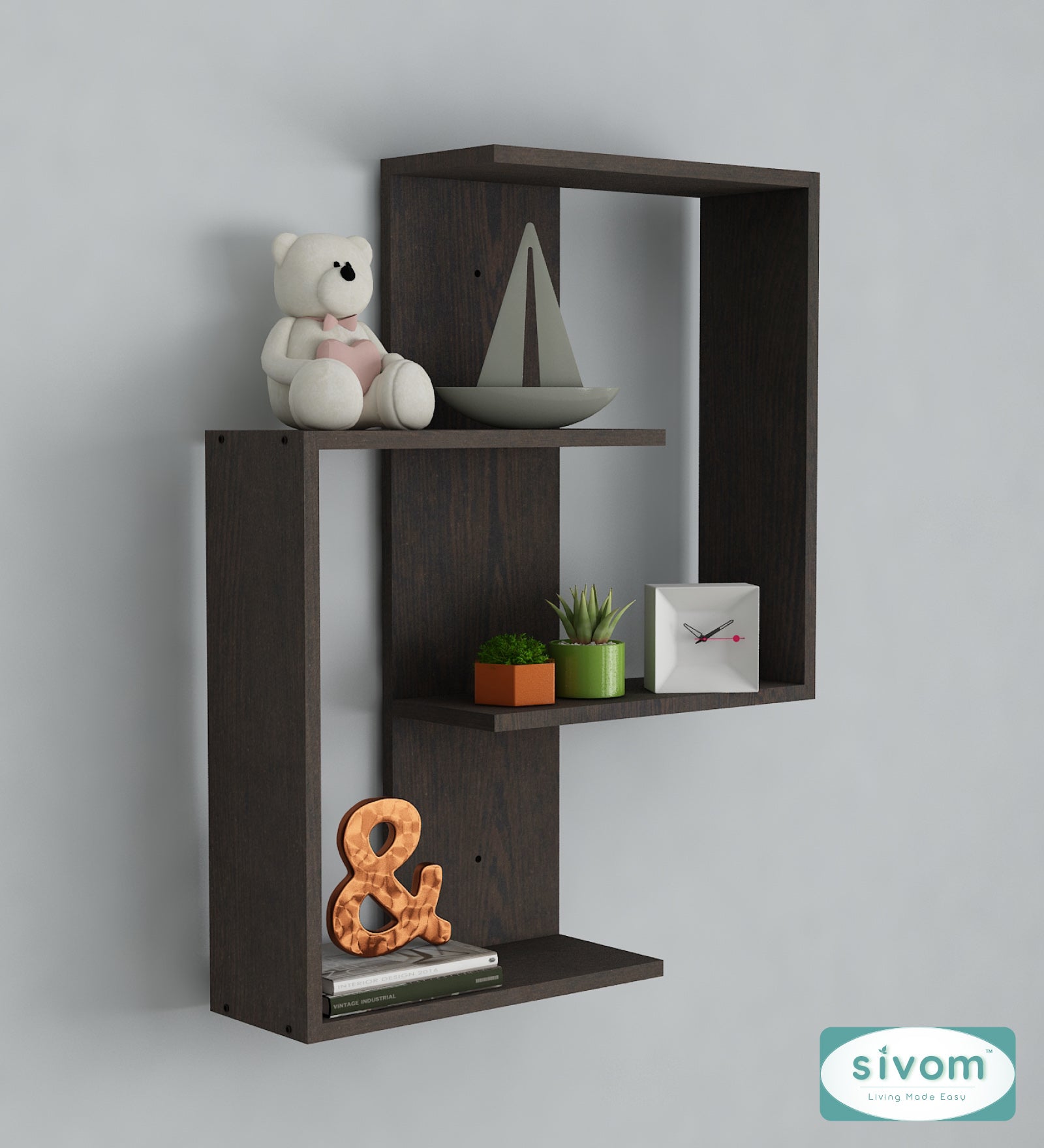 Sivom SIVOM ALEN Multipurpose Modular Wall Racks/Shelves/Organiser/Décor Particle Board Wall Shelf (Number of Shelves - 4, ) for Modern Homes | Elegant Design & Premium Finish