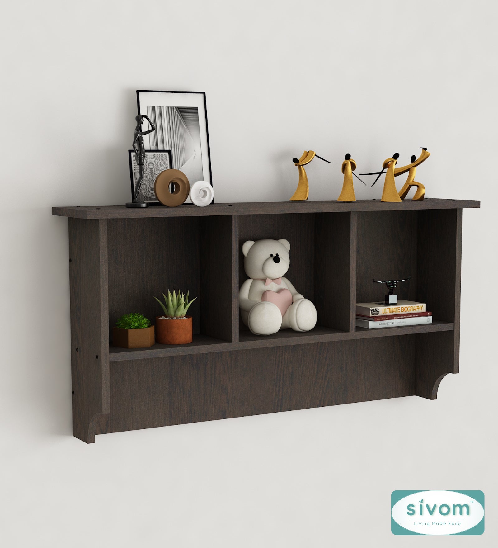 Sivom SIVOM RIO Multipurpose Modular Wall Racks/Shelves/Organiser/Décor Particle Board Wall Shelf (Number of Shelves - 4, ) for Modern Homes | Elegant Design & Premium Finish