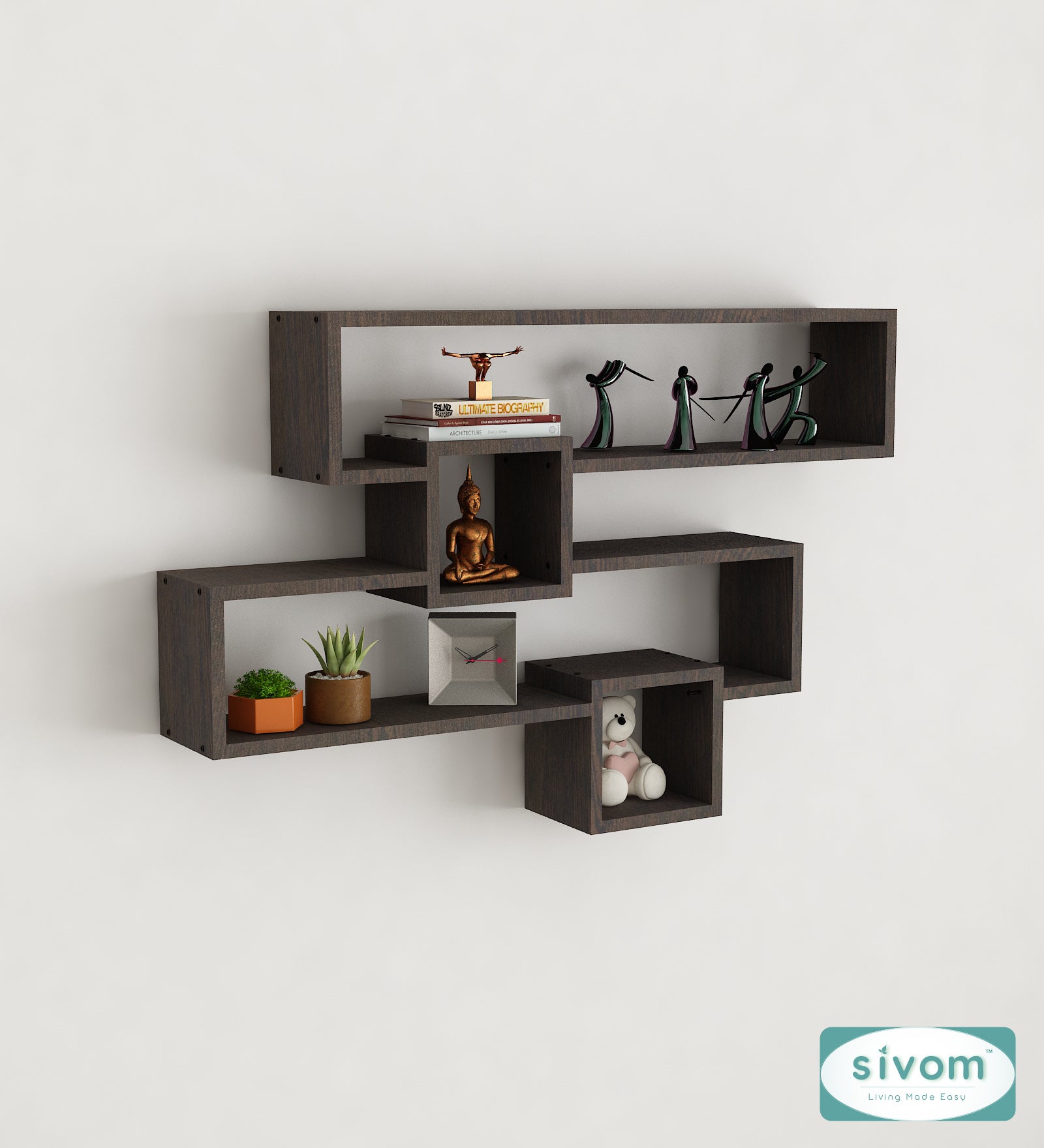 Sivom SIVOM CLAY Multipurpose Modular Wall Racks/Shelves/Organiser/Décor Particle Board Wall Shelf (Number of Shelves - 4, ) for Modern Homes | Elegant Design & Premium Finish